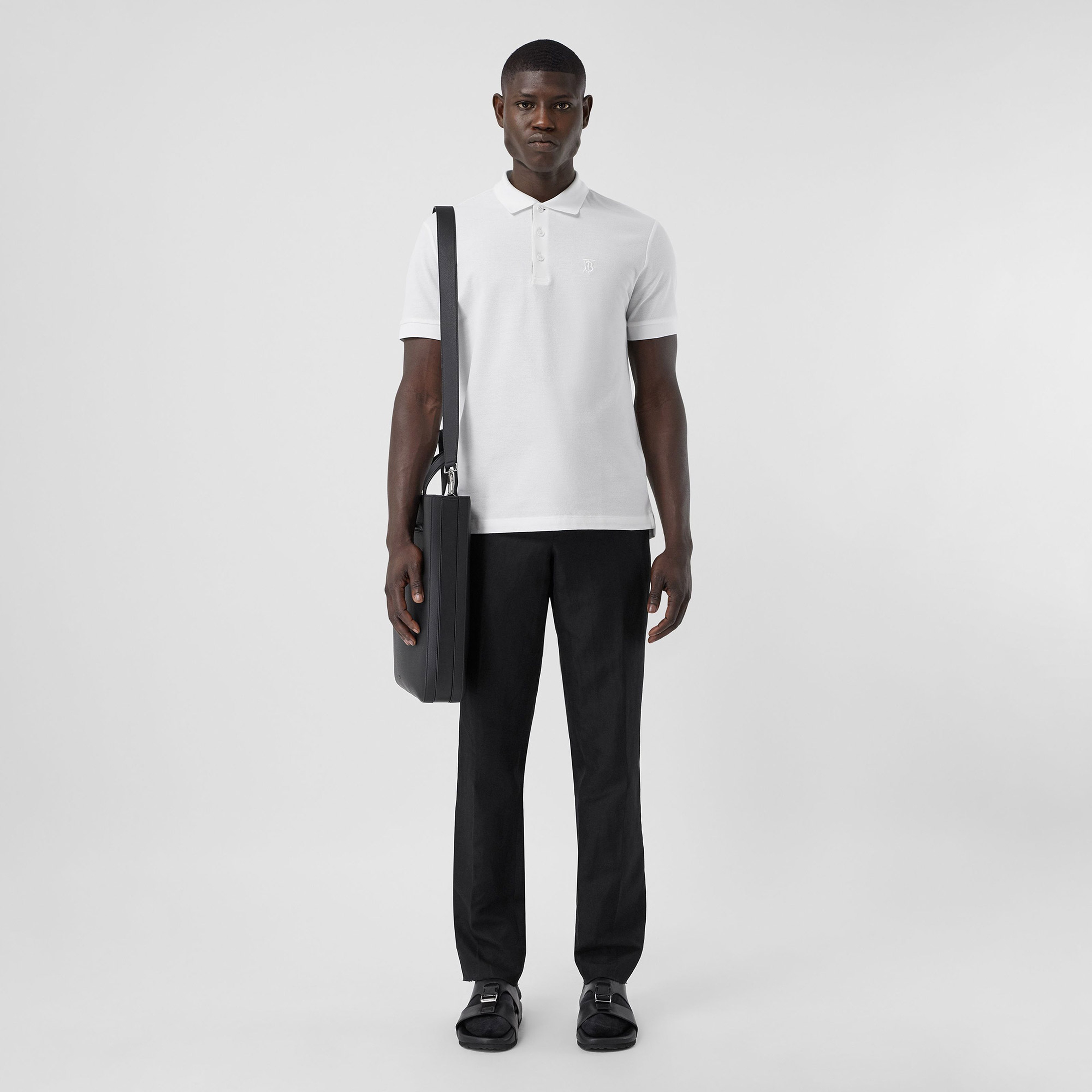 Burberry Eddie Monogram Motif Cotton Piqu
 Erkek Beyaz Polo