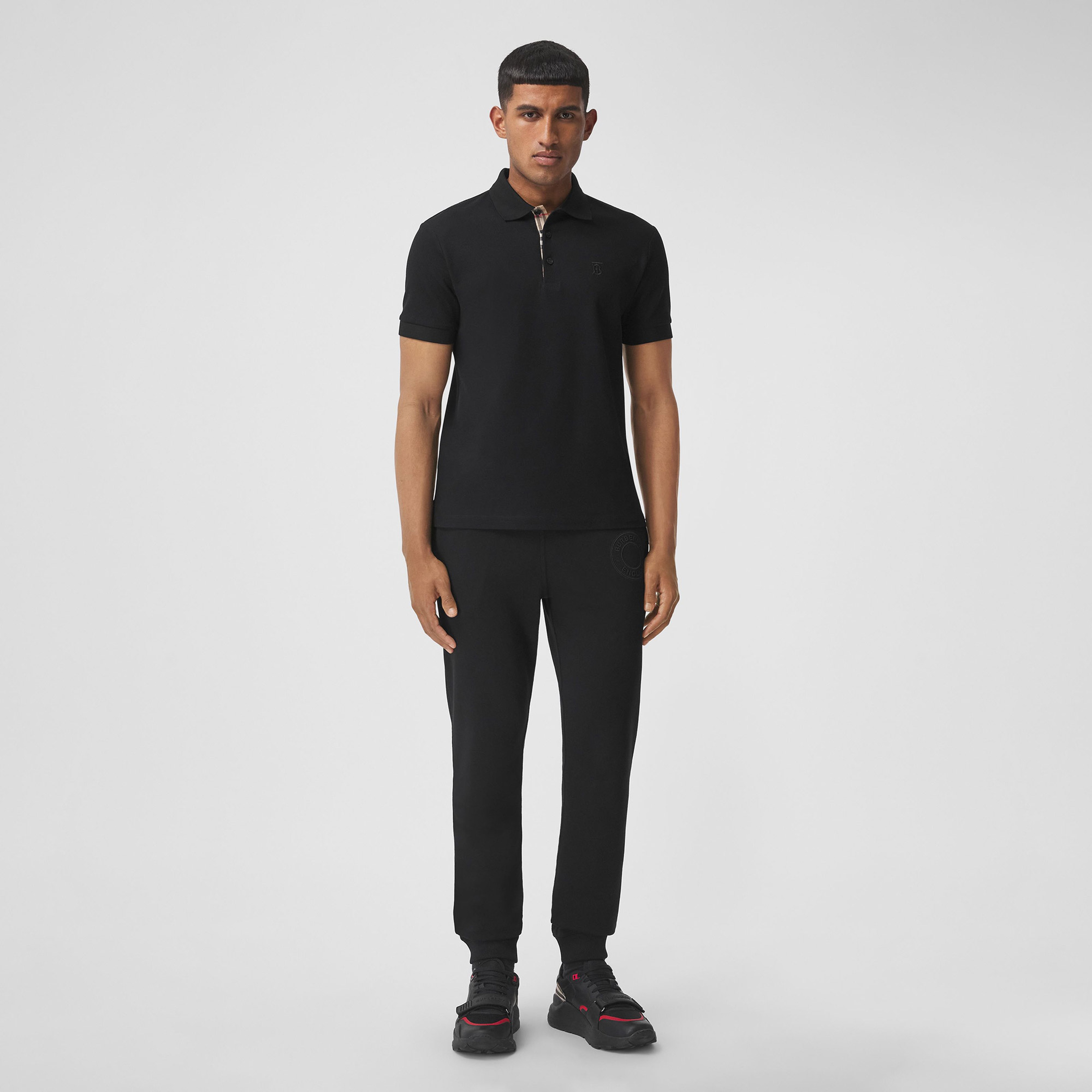 Burberry Eddie Monogram Motif Cotton Piqu Erkek Siyah Polo