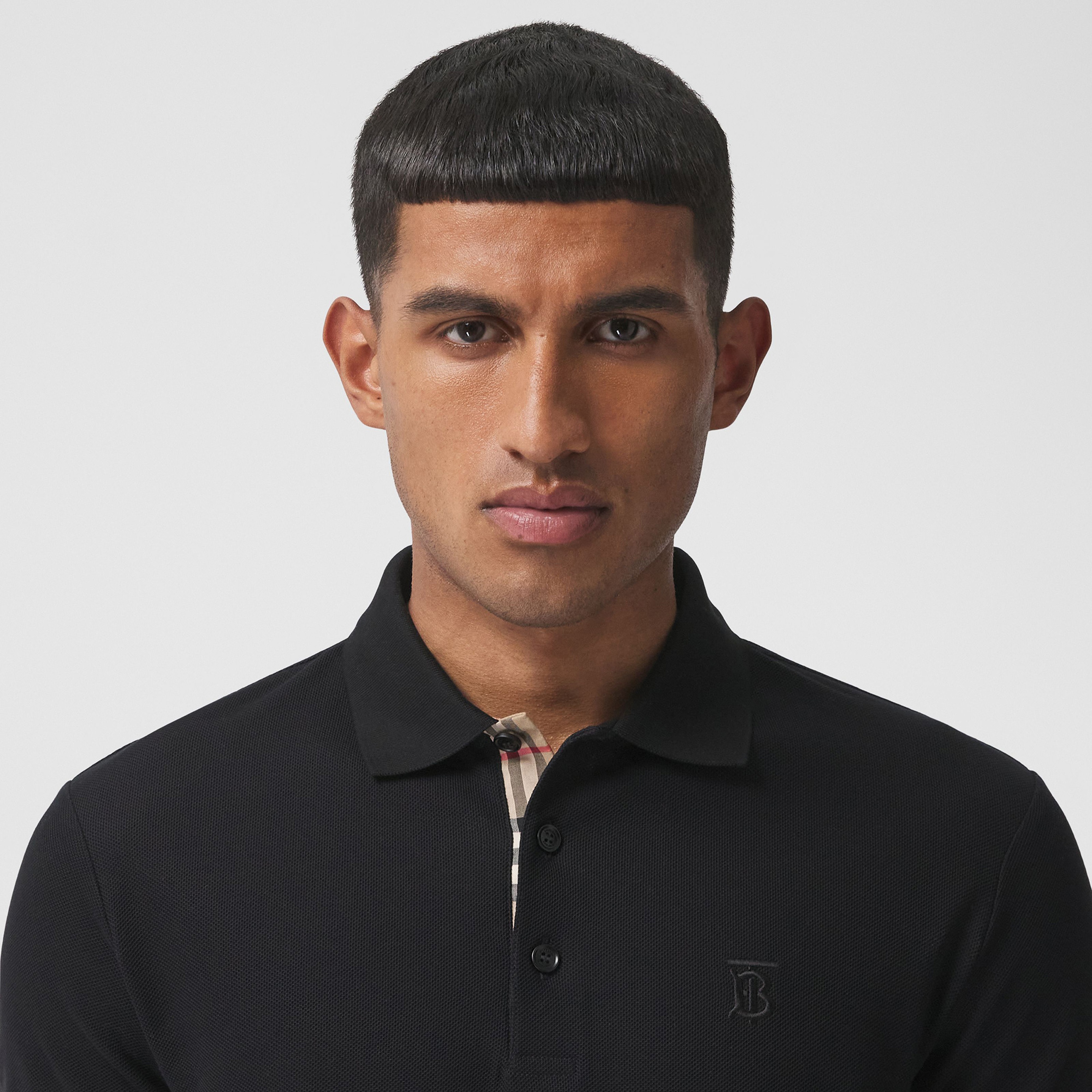 Burberry Eddie Monogram Motif Cotton Piqu Erkek Siyah Polo