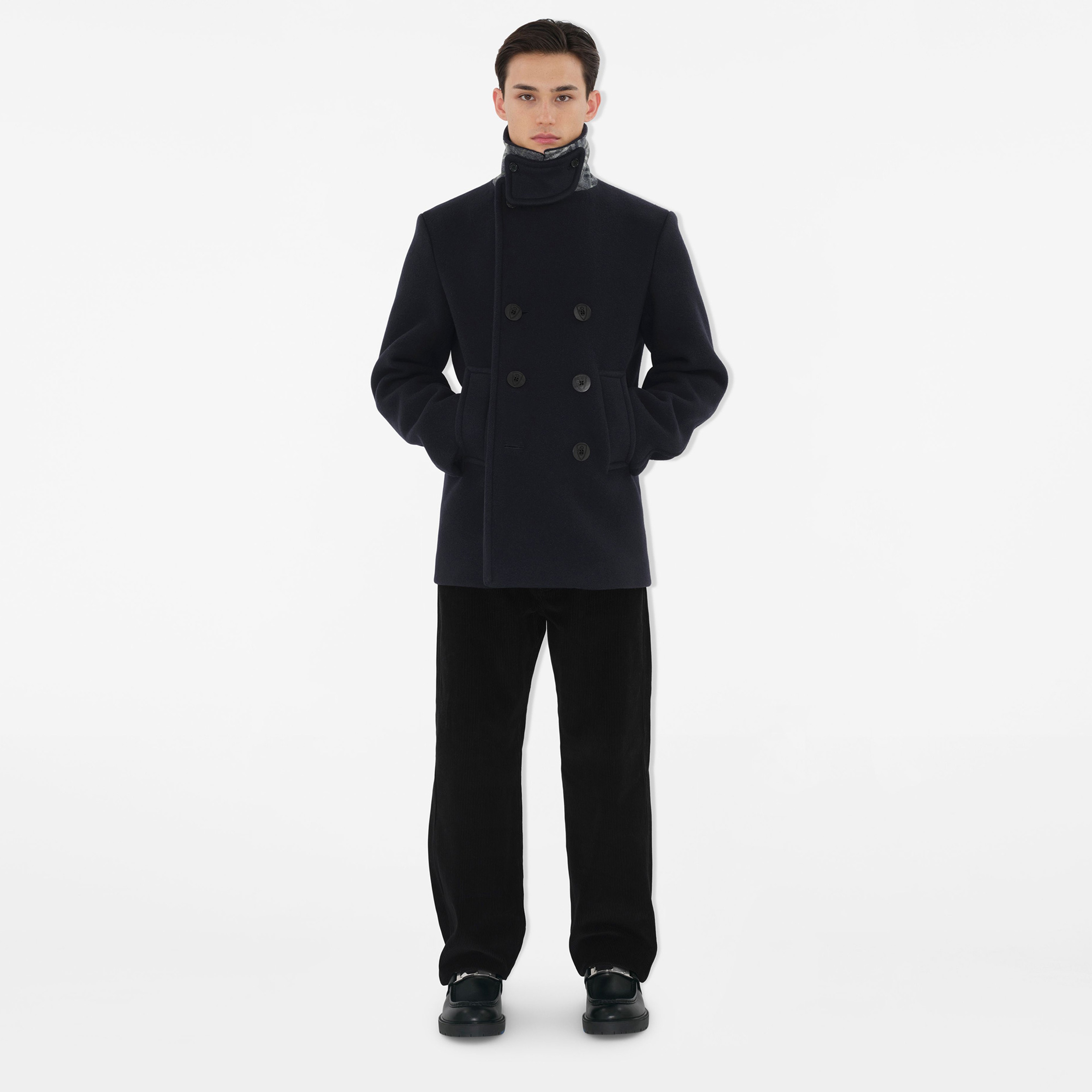 Burberry Cas Wool Pea Erkek Lacivert Palto