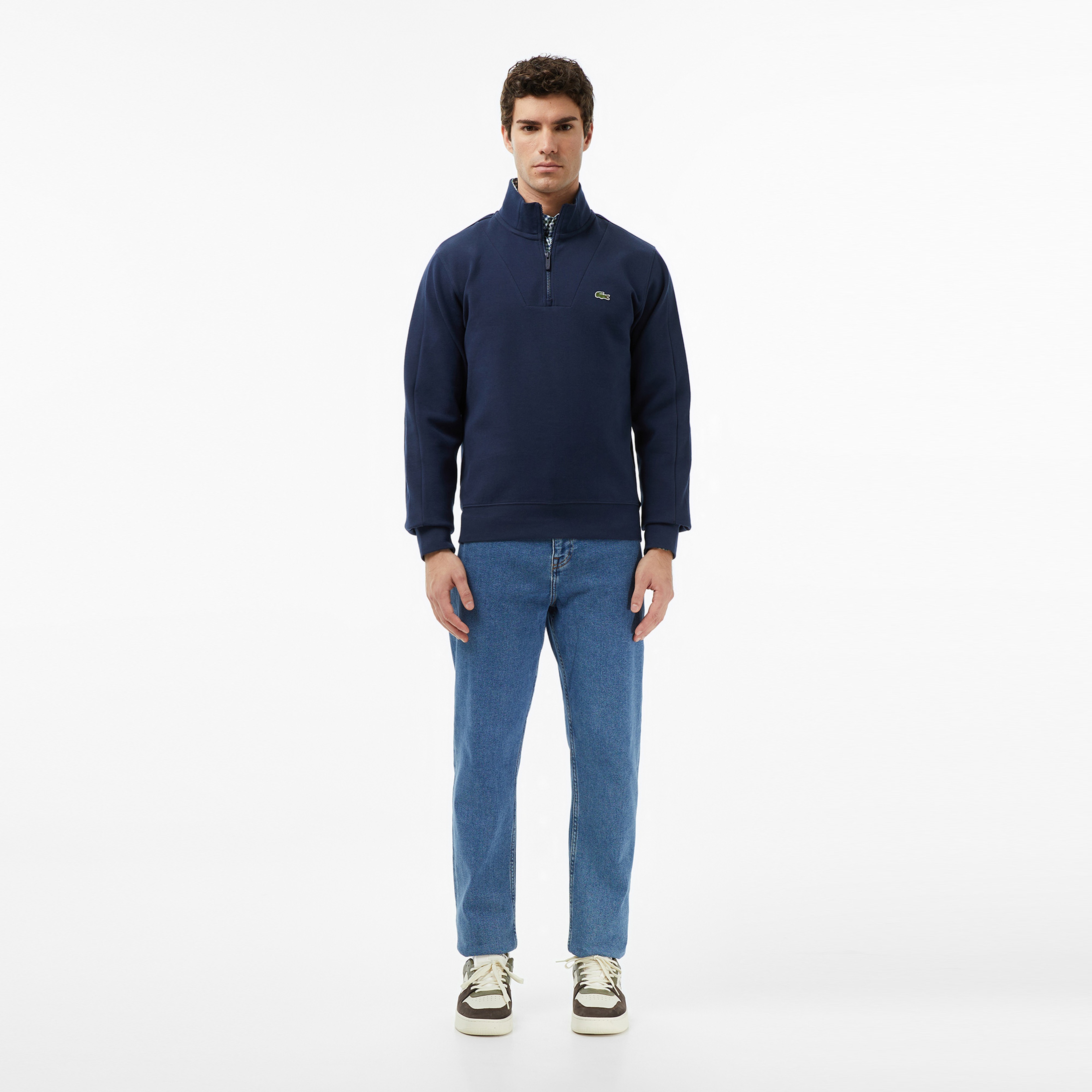 Erkek Classic Fit Yarım Fermuarlı Lacivert Sweatshirt