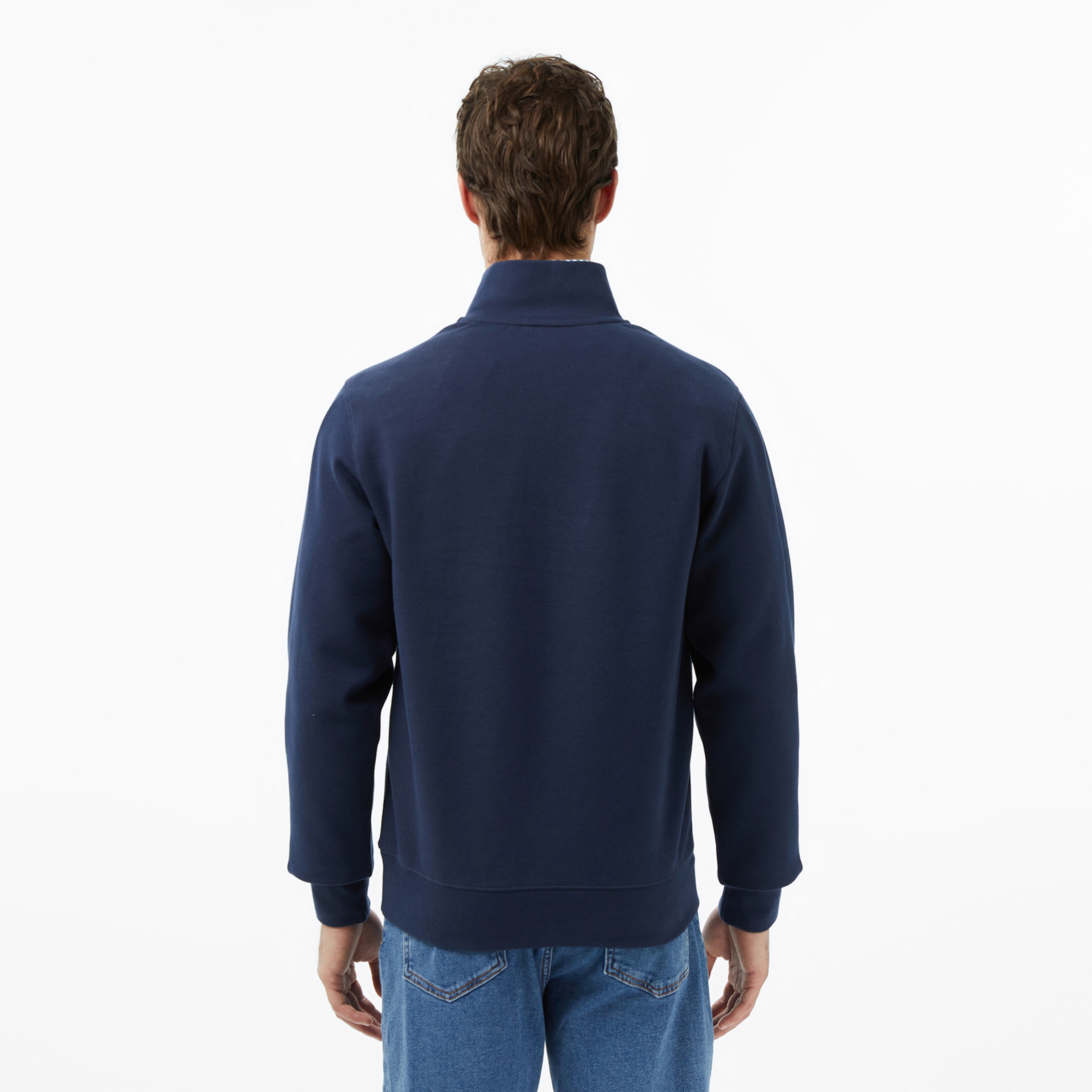 Erkek Classic Fit Yarım Fermuarlı Lacivert Sweatshirt
