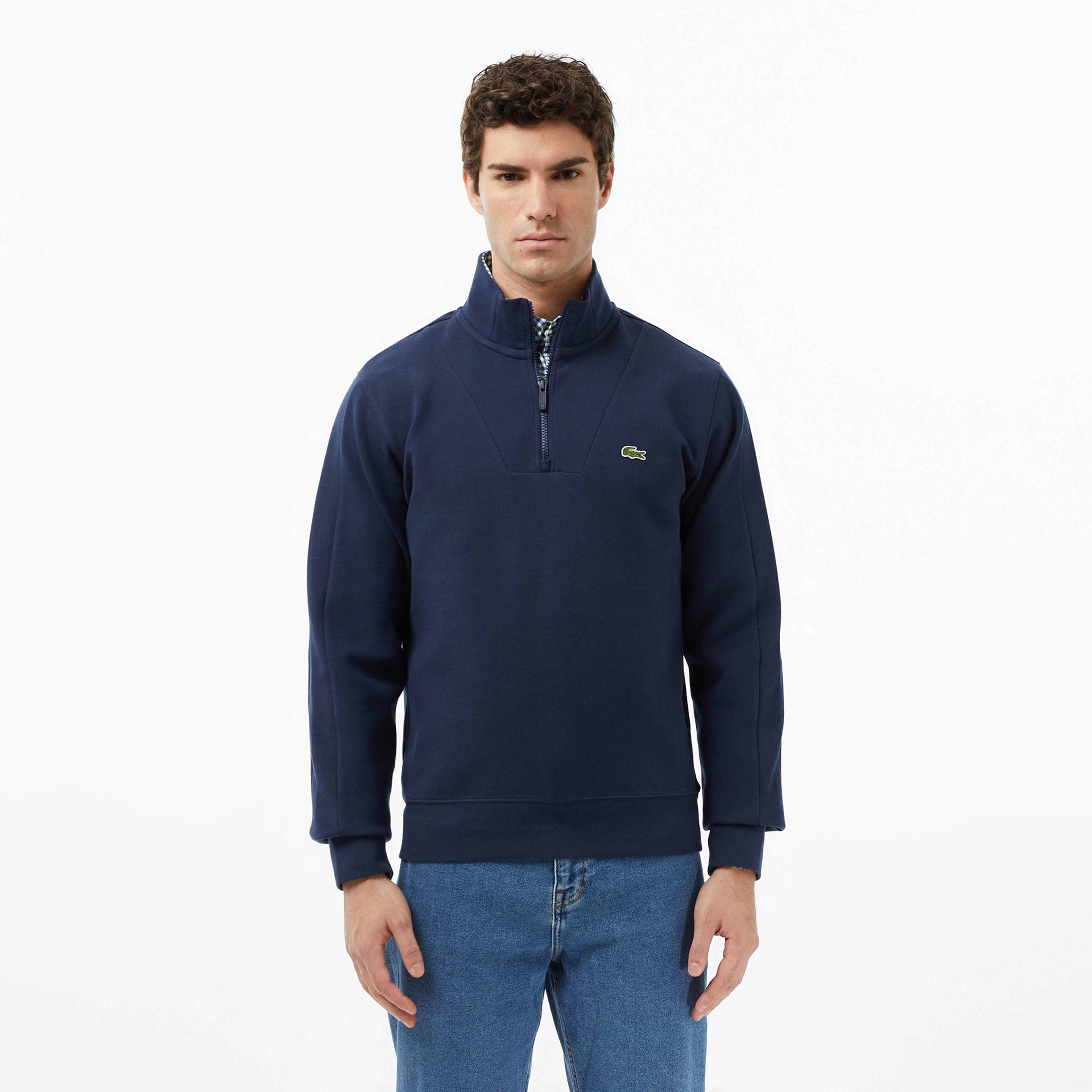 Erkek Classic Fit Yarım Fermuarlı Lacivert Sweatshirt