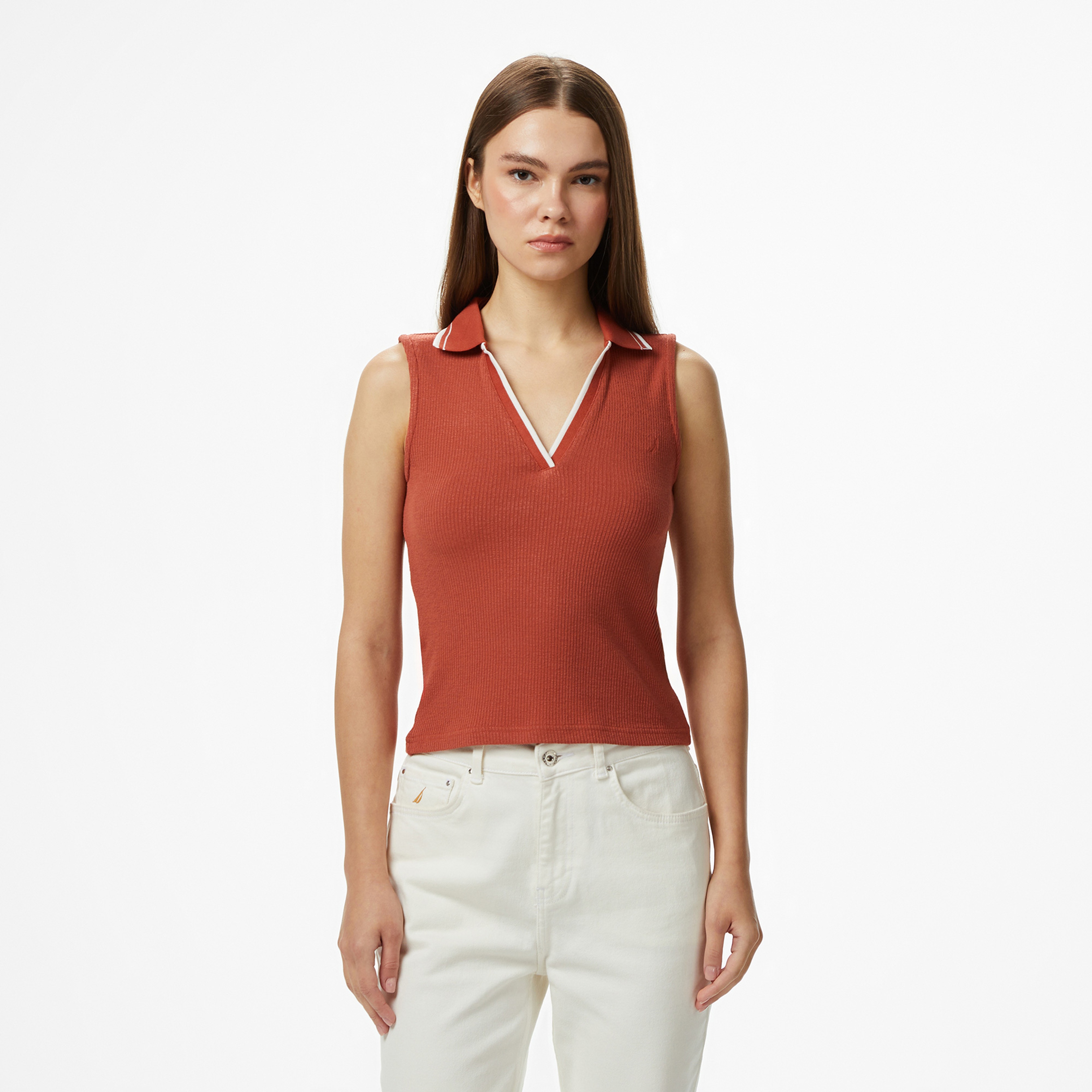 Nautica Kadın Kırmızı Regular Fit Kolsuz Polo Yaka T-Shirt