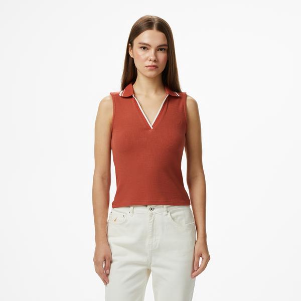 Nautica Kadın Kırmızı Regular Fit Kolsuz Polo Yaka T-Shirt