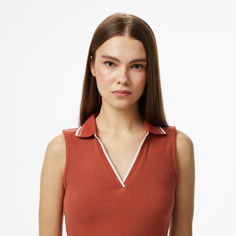 Nautica Kadın Kırmızı Regular Fit Kolsuz Polo Yaka T-Shirt