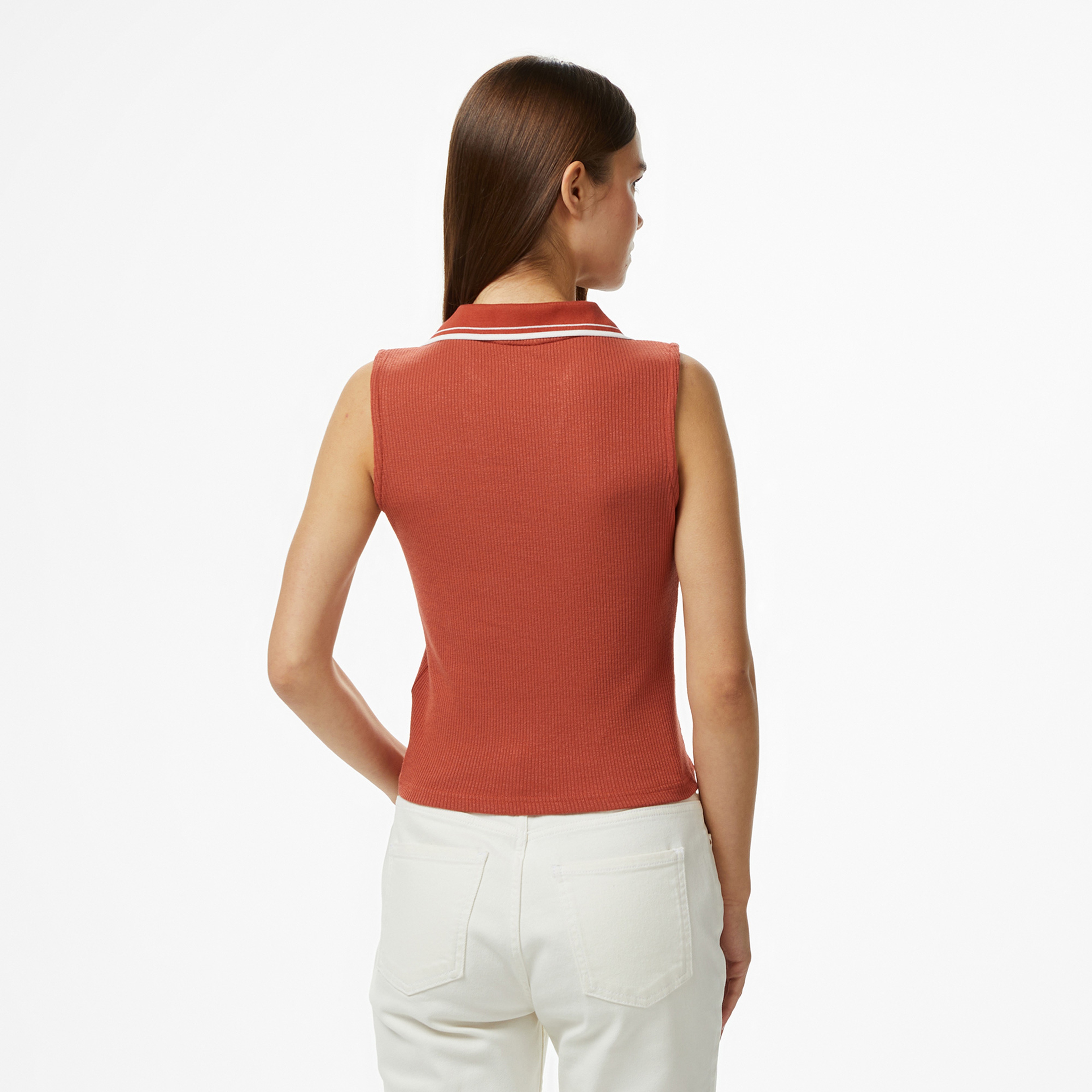 Nautica Kadın Kırmızı Regular Fit Kolsuz Polo Yaka T-Shirt
