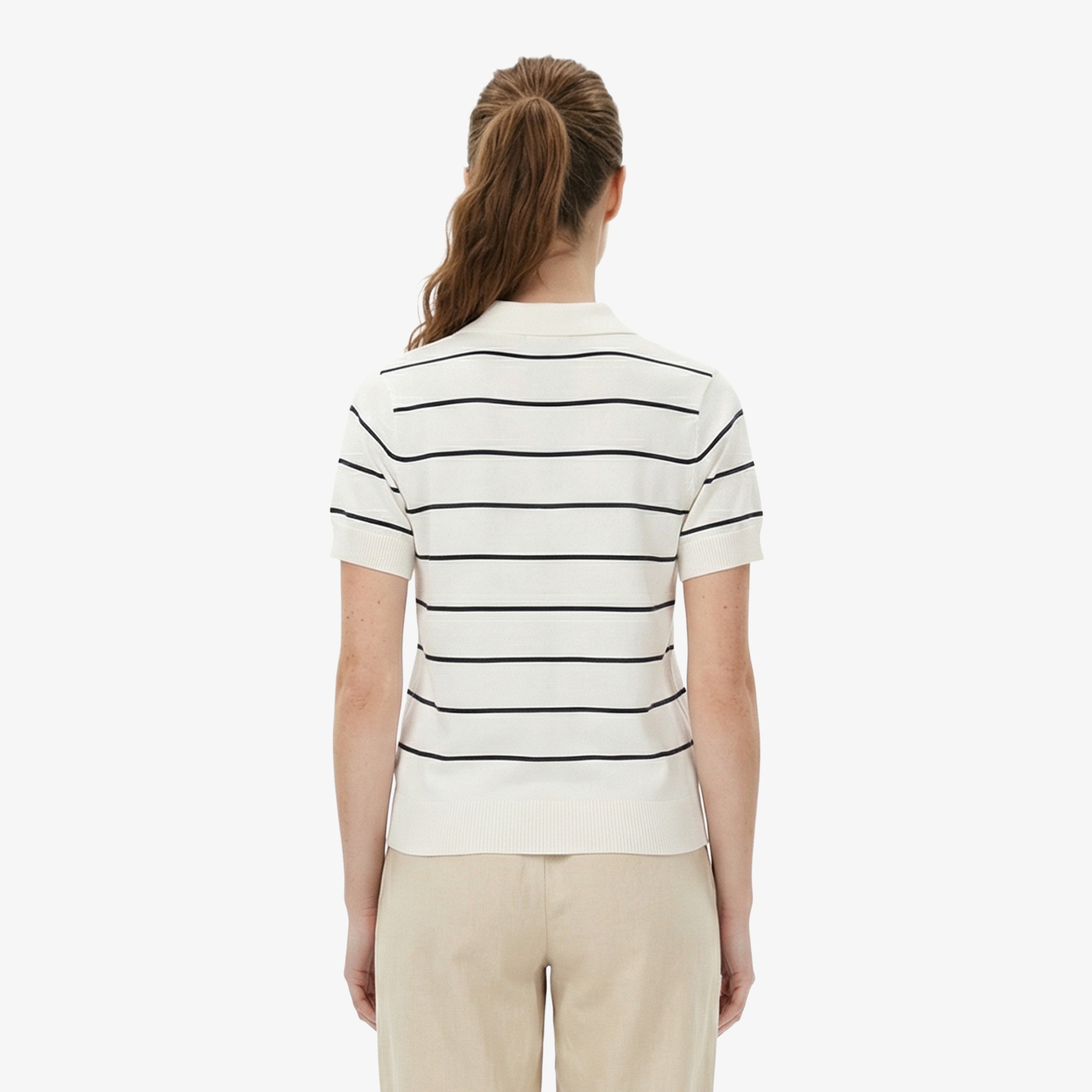 Nautica Kadın Beyaz Regular Fit Çizgili Triko Polo Yaka T-Shirt