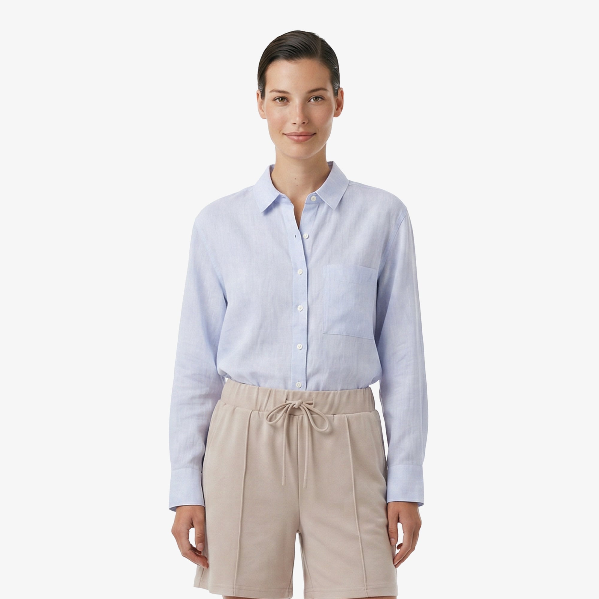 Nautica Kadın Mavi Regular Fit Keten Gömlek