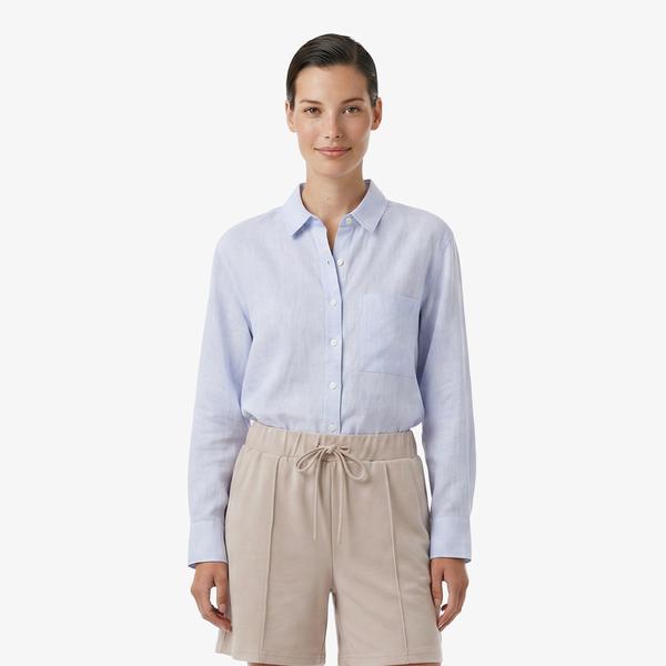 Nautica Kadın Mavi Regular Fit Keten Gömlek