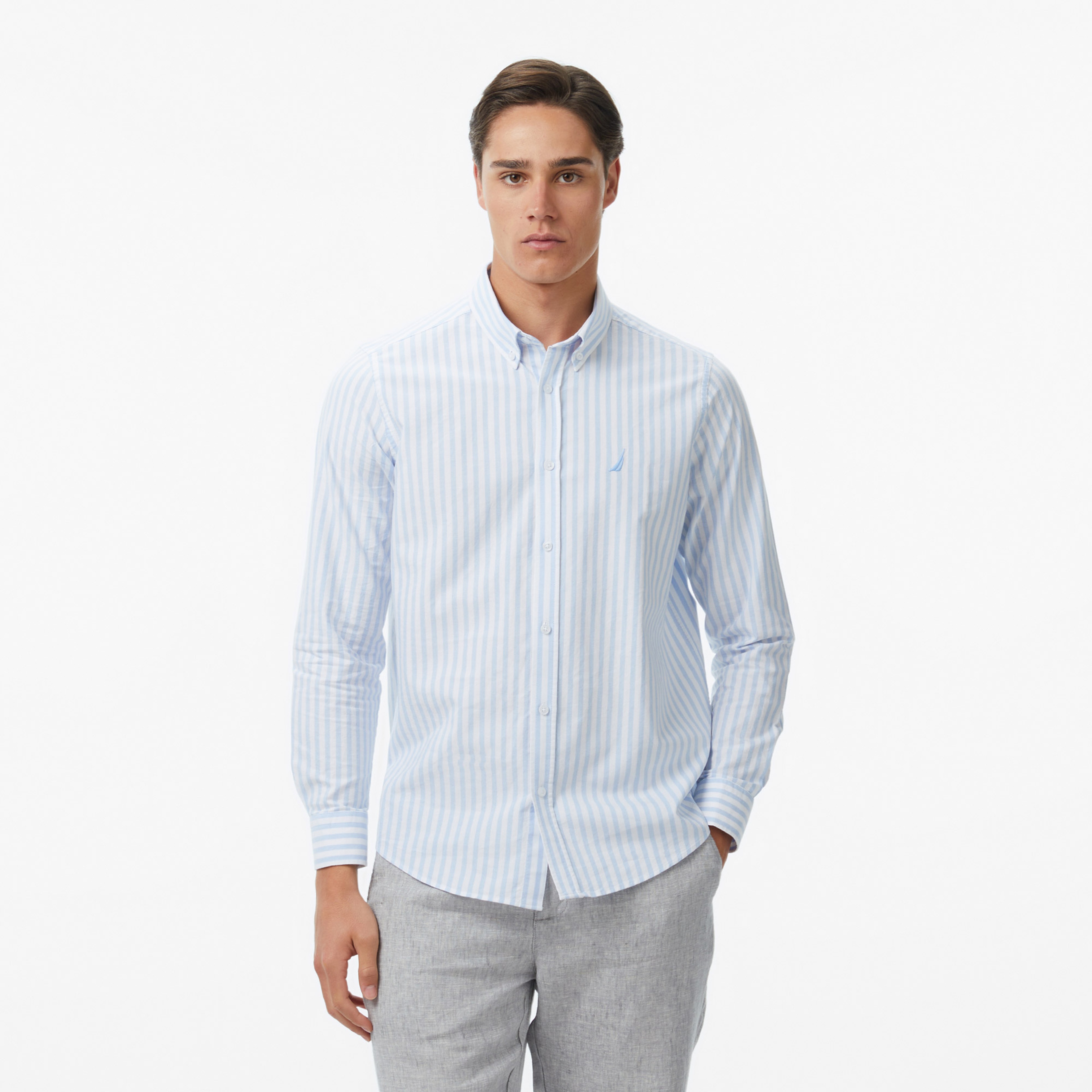 Nautica Erkek Mavi Regular Fit Çizgili Gömlek