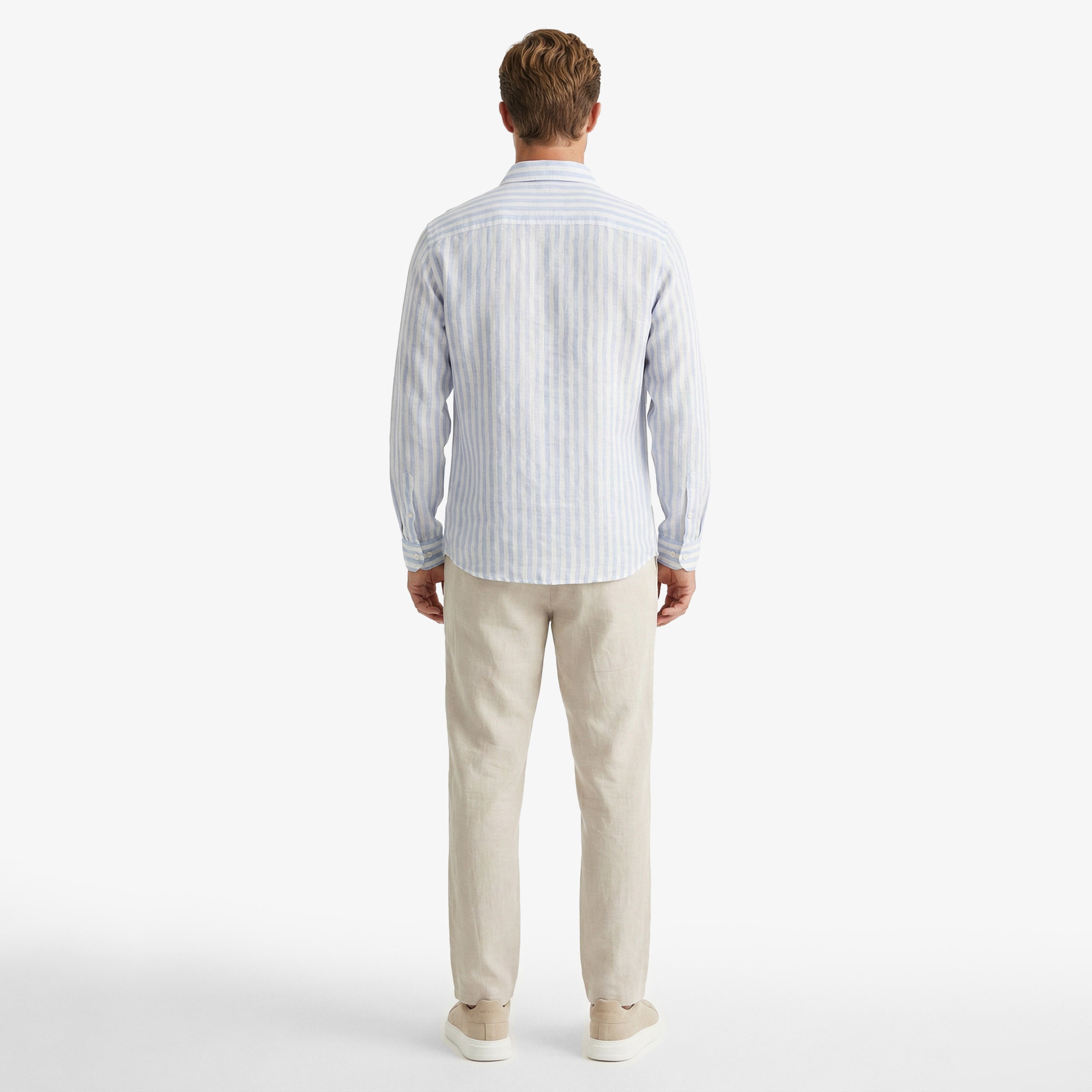 Nautica Erkek Mavi Regular Fit Çizgili Keten Gömlek