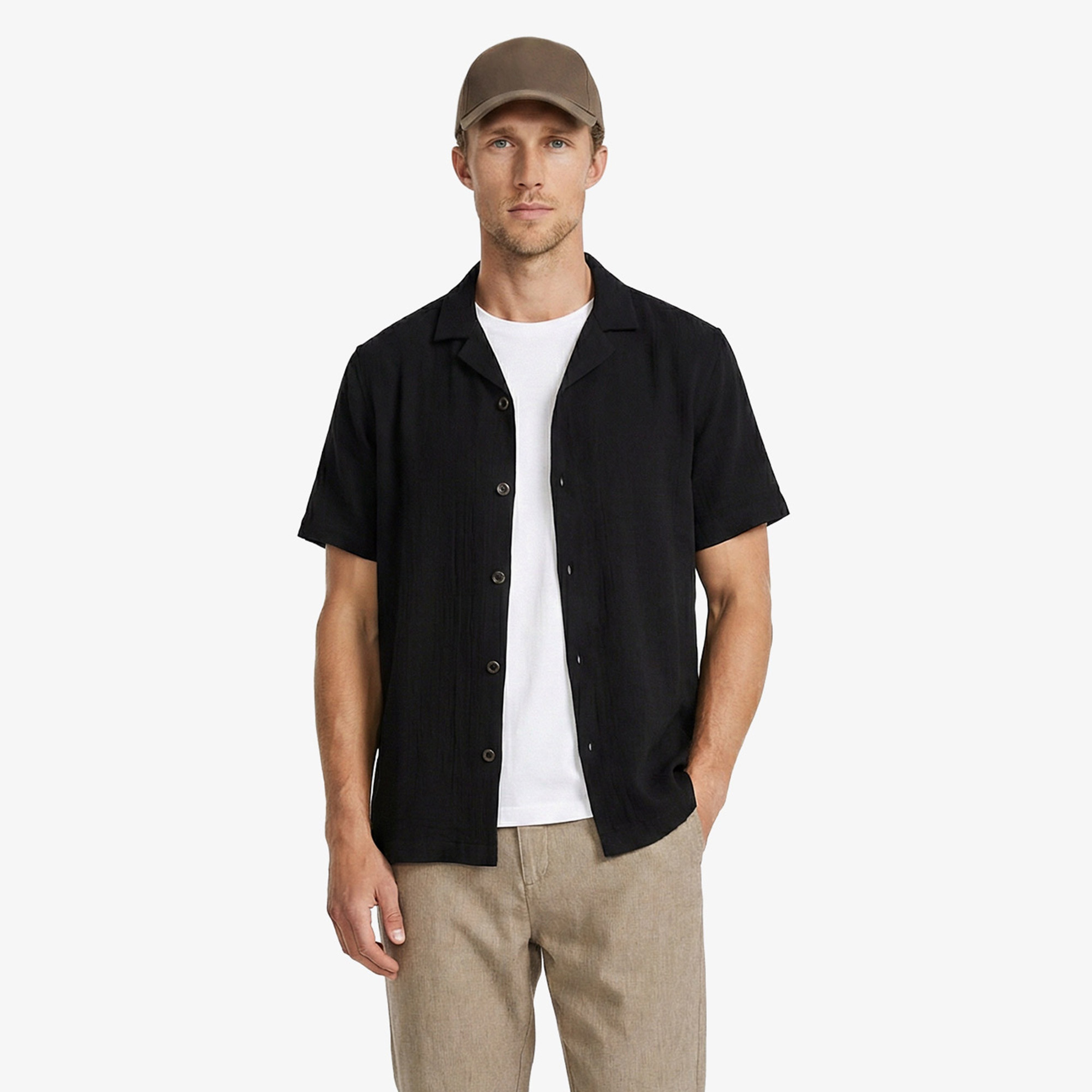 Nautica Erkek Siyah Regular Fit Kısa Kollu Gömlek