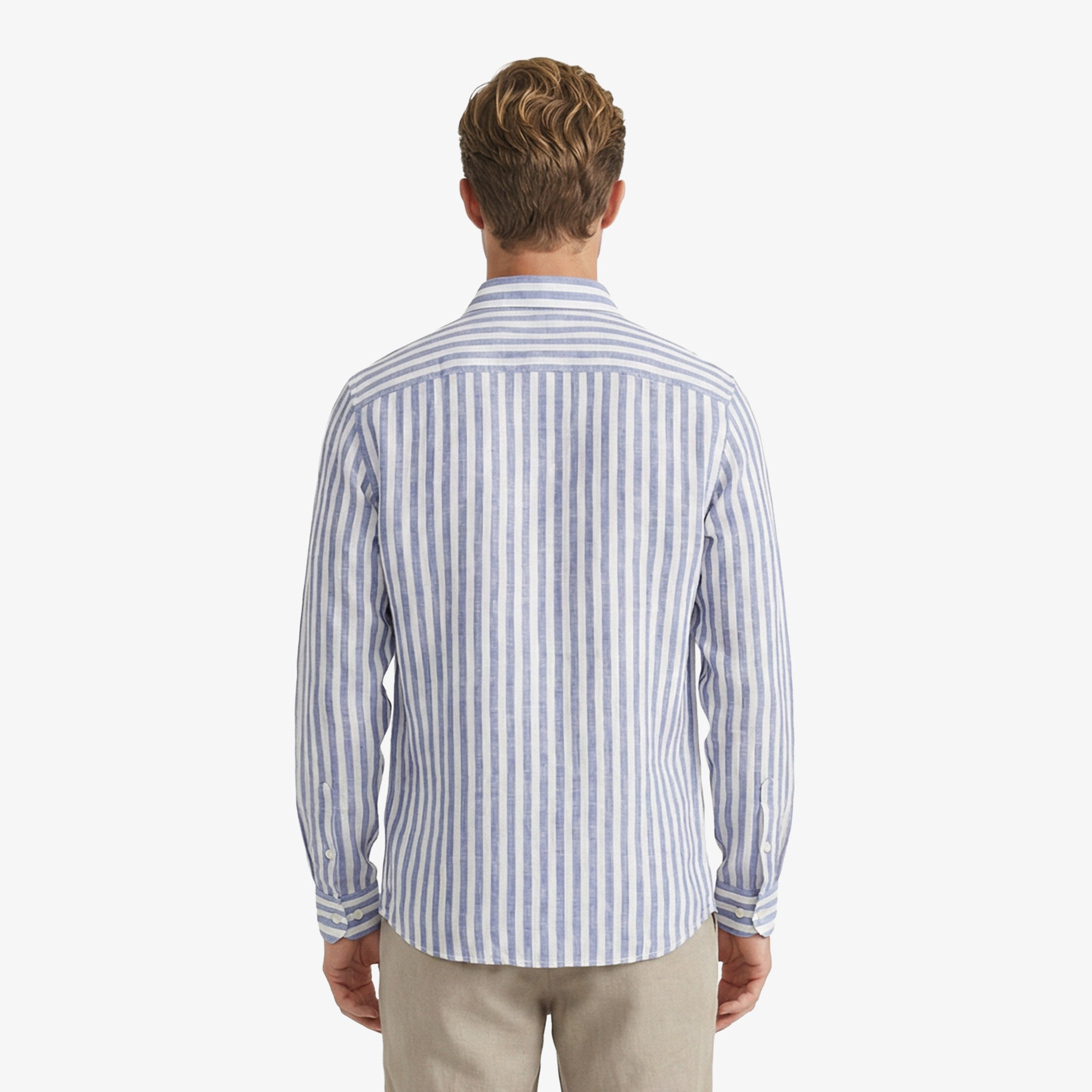 Nautica Erkek Koyu Mavi Regular Fit Çizgili Keten Gömlek