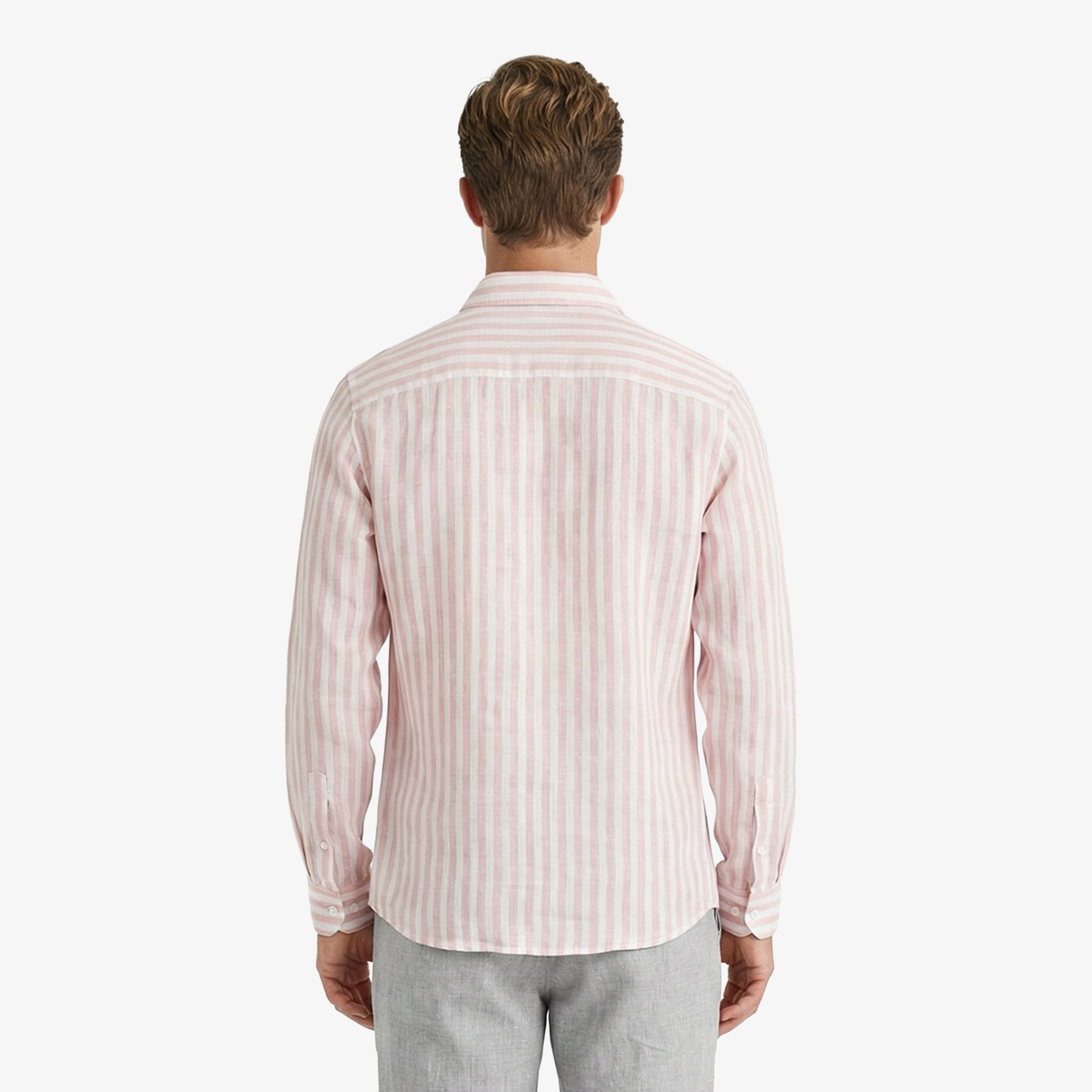 Nautica Erkek Bej Regular Fit Çizgili Keten Gömlek