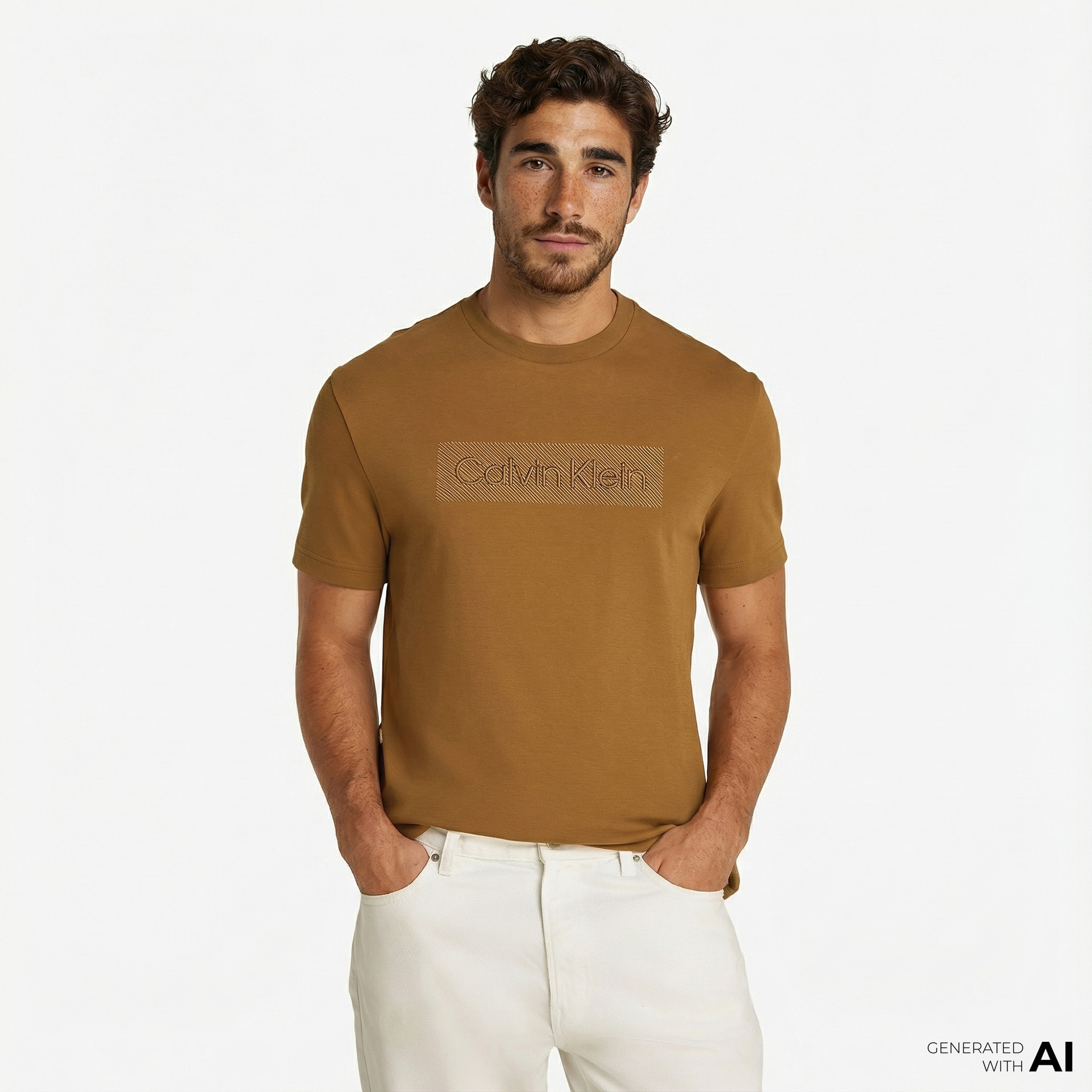 Calvin Klein Erkek Kahverengi T-Shirt
