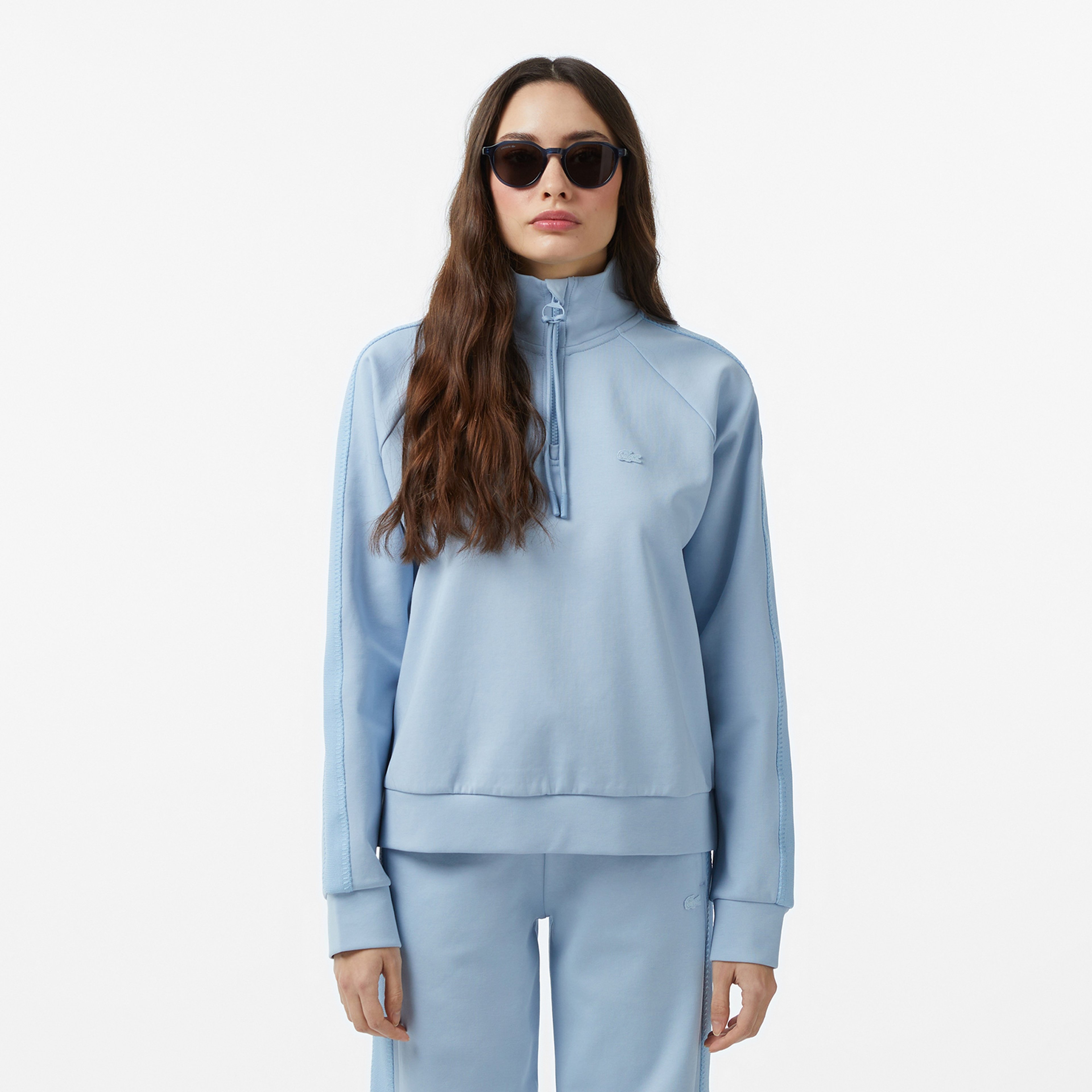 Lacoste Kadın Loose Fit Dik Yaka Mavi Sweatshirt