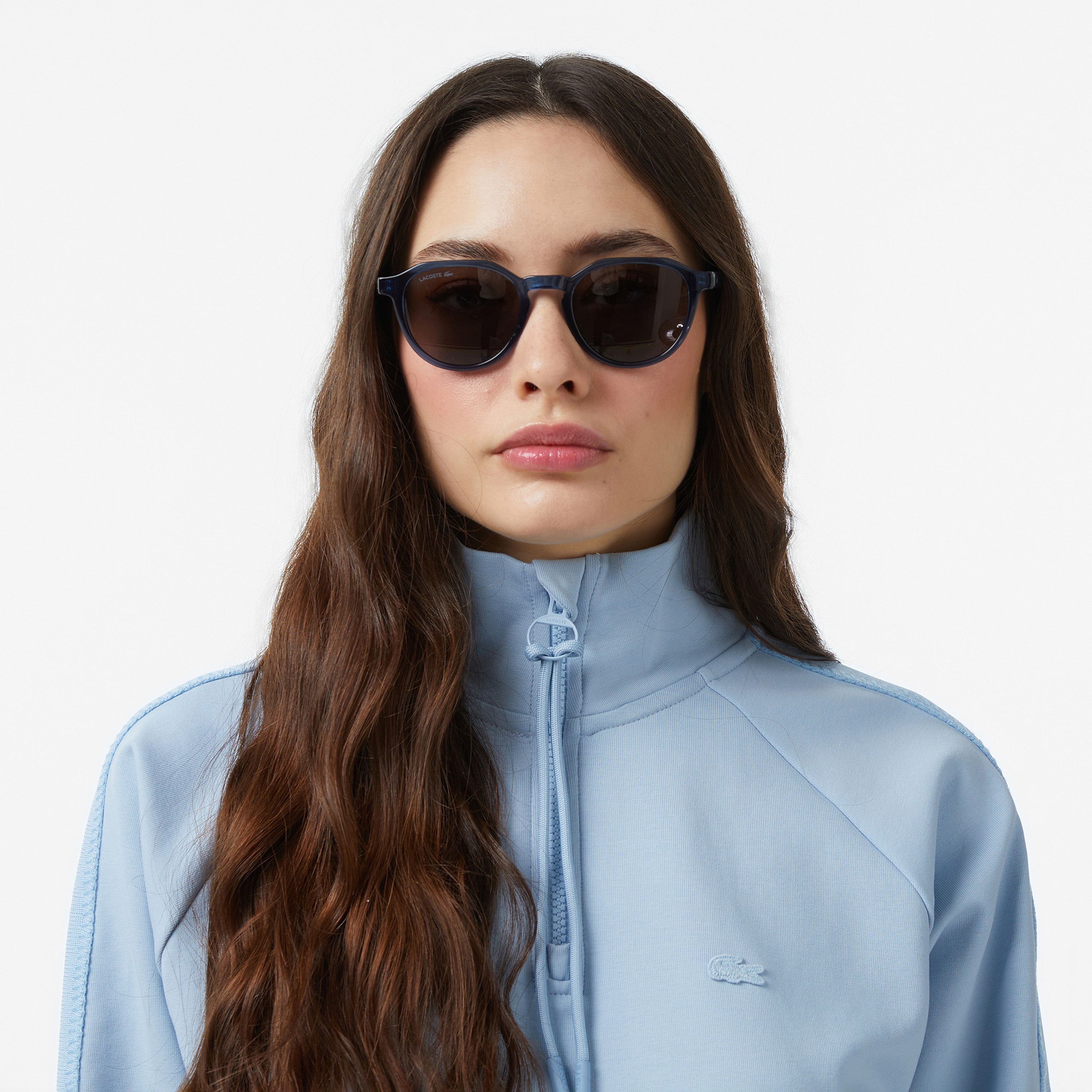 Lacoste Kadın Loose Fit Dik Yaka Mavi Sweatshirt