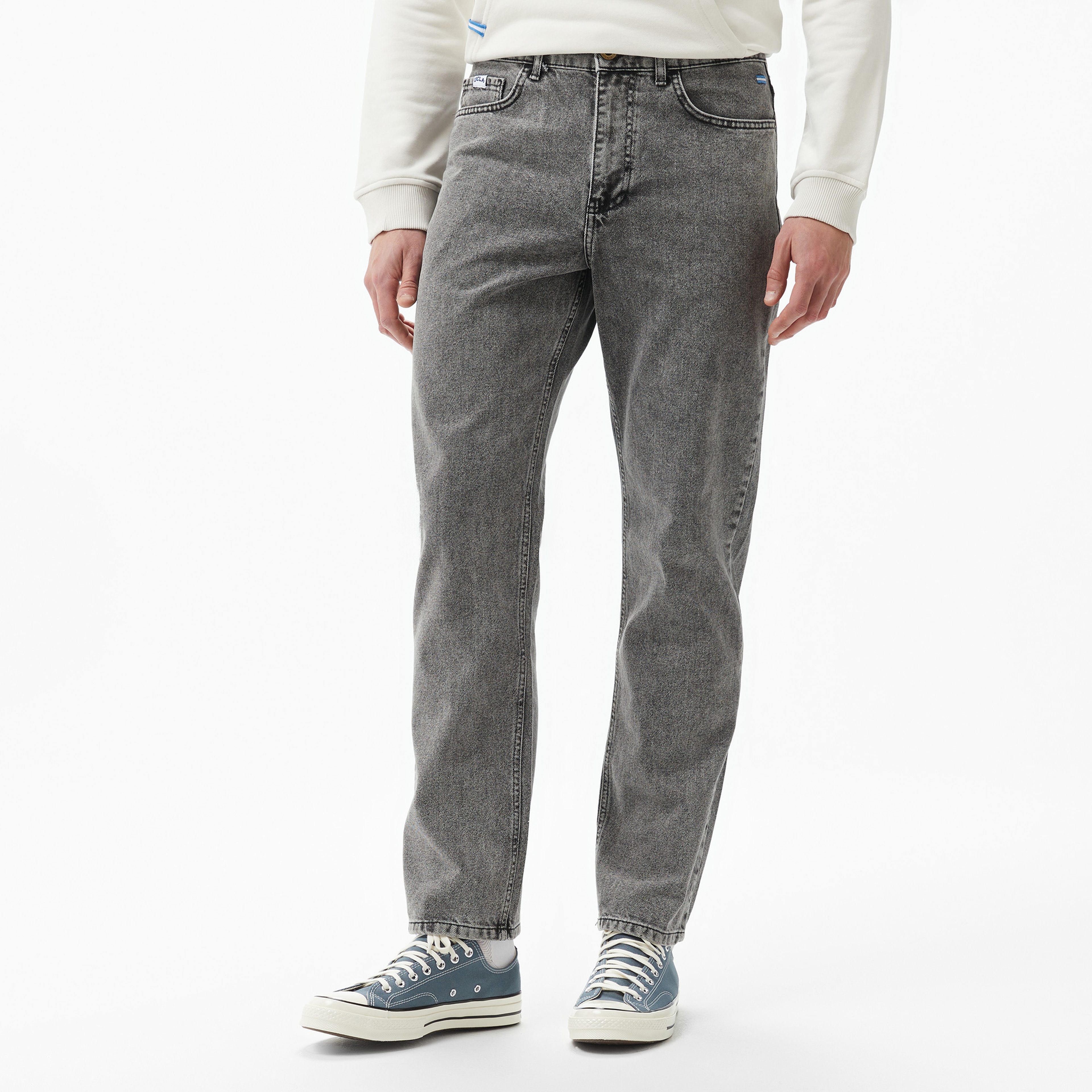 Ucla Benito Nakışlı Erkek Gri Denim Pantolon