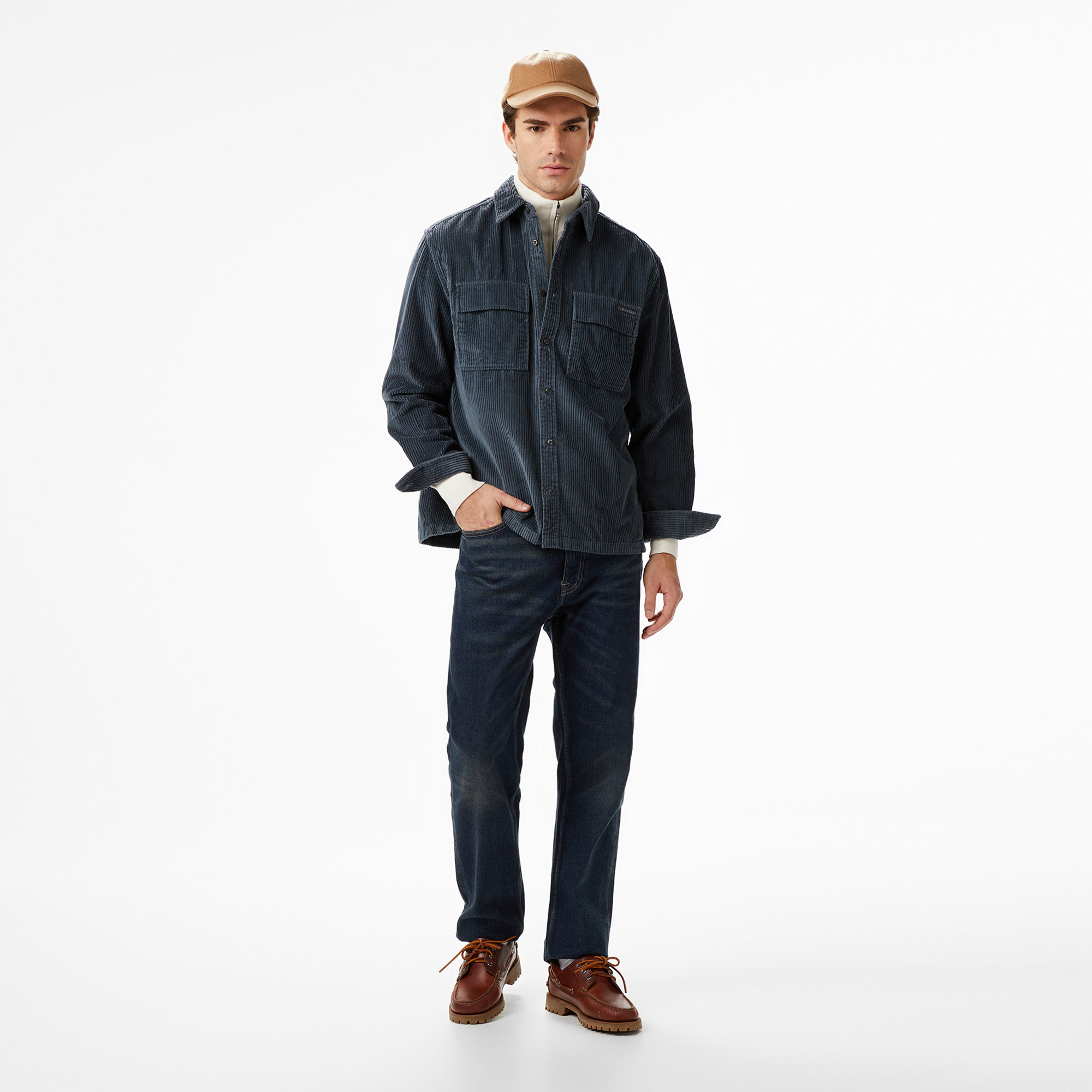 Calvin Klein Corduroy Pocket Relaxed Erkek Mavi Gömlek