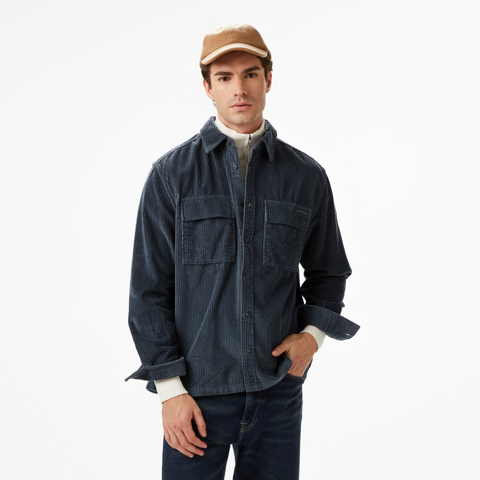 Calvin Klein Corduroy Pocket Relaxed Erkek Mavi Gömlek