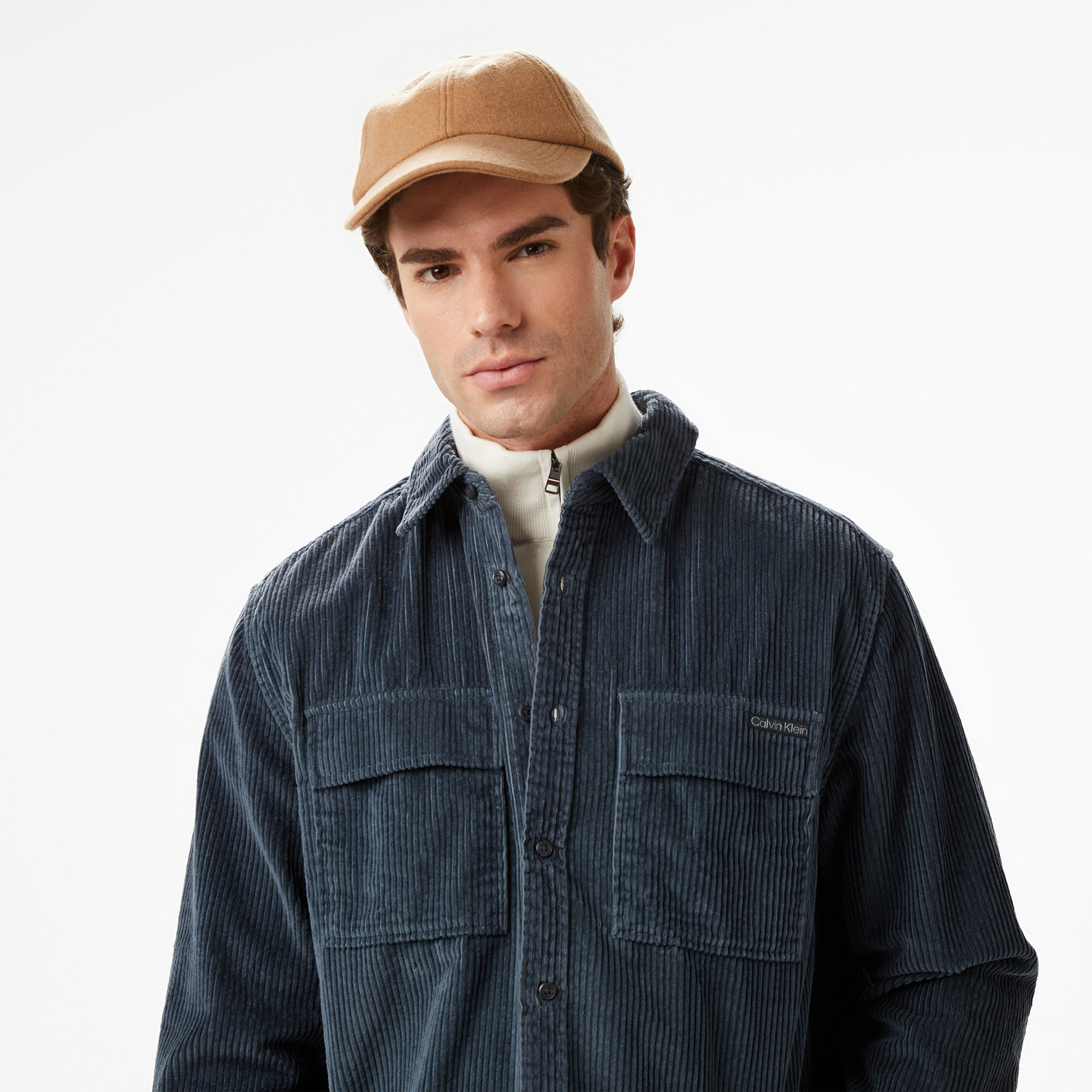 Calvin Klein Corduroy Pocket Relaxed Erkek Mavi Gömlek