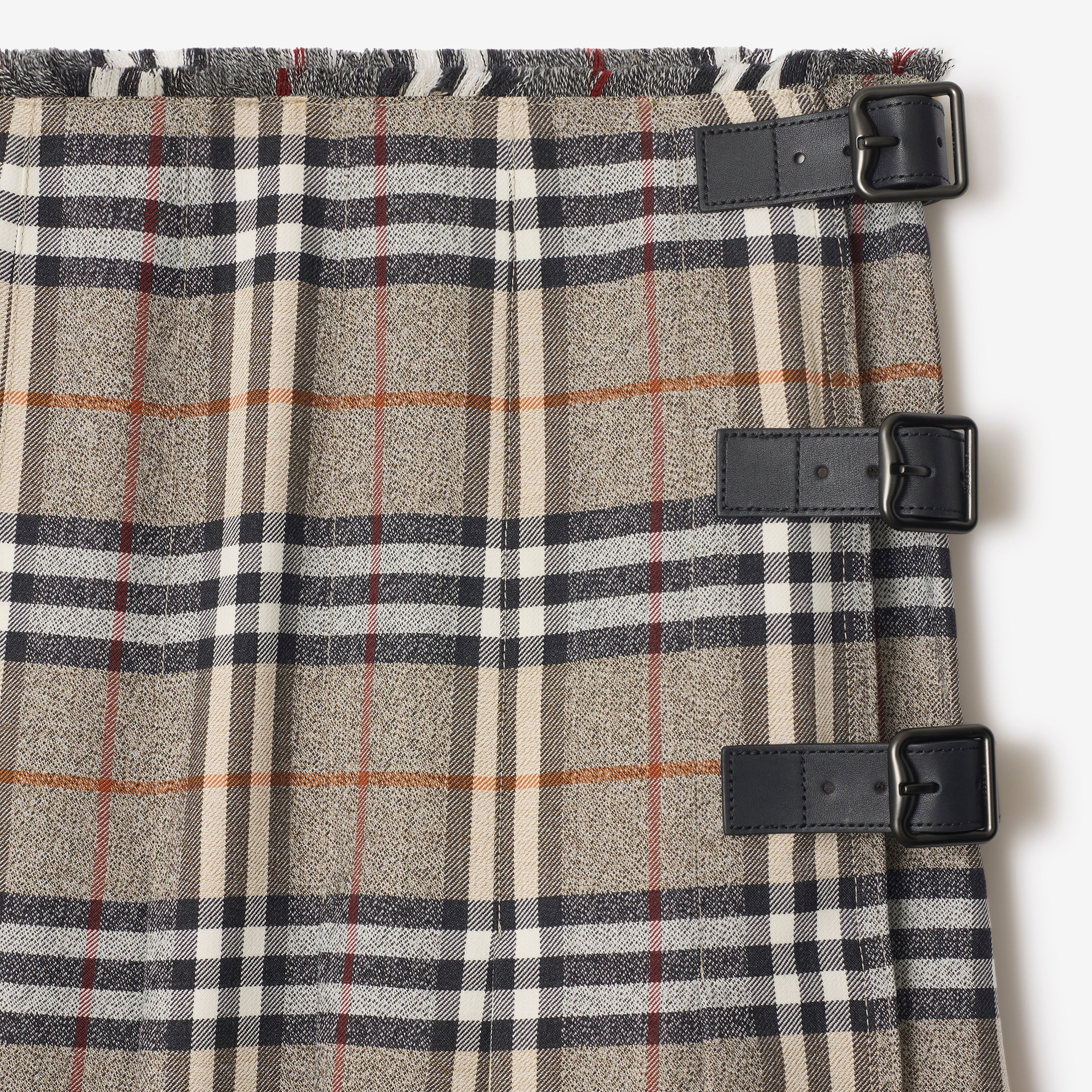Burberry Check Wool Midi Kilt Kadın Bej Etek