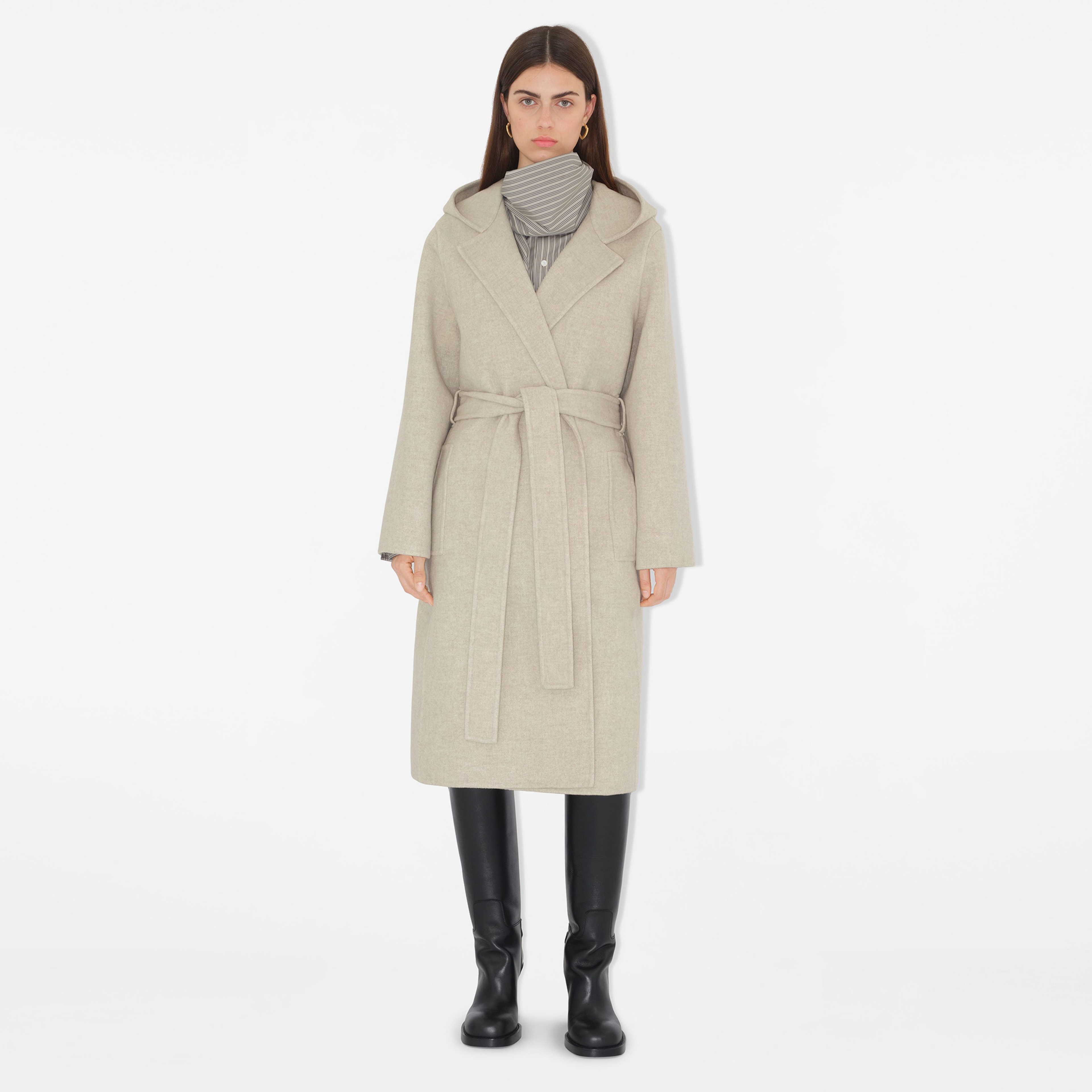 Burberry Cashmere Hooded Kadın Krem Palto
