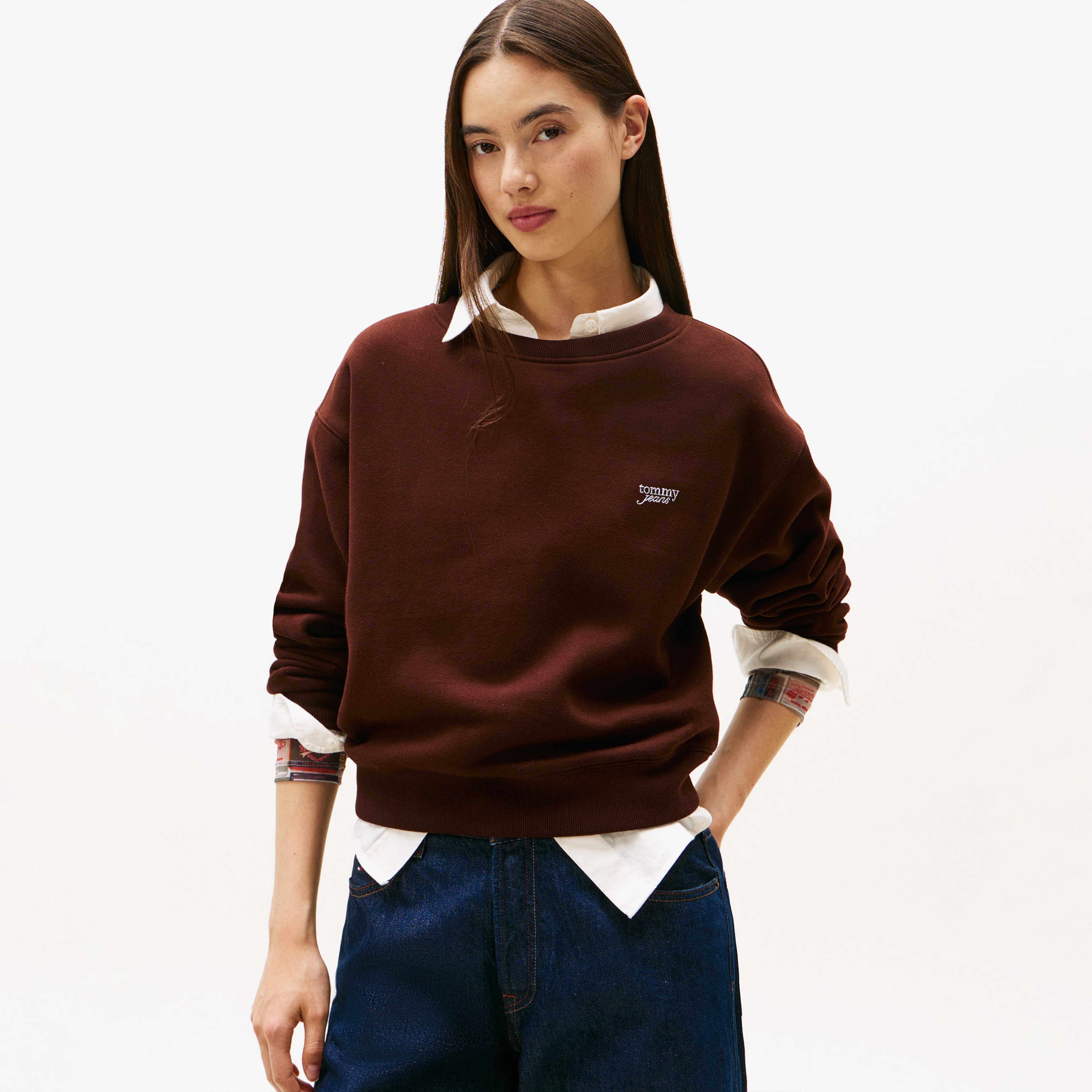 Tommy Jeans Silver Script Kadın Kahverengi Sweatshirt