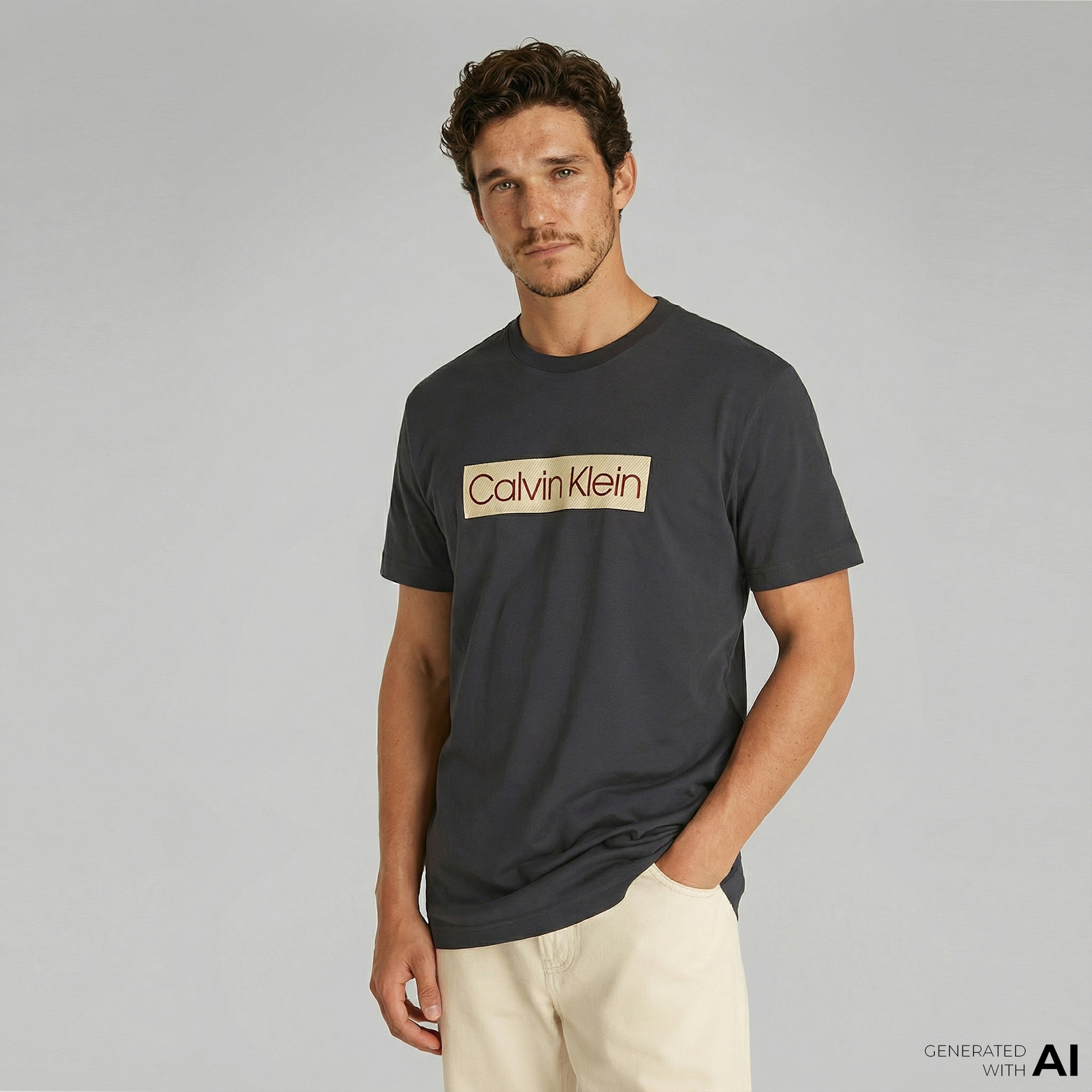 Calvin Klein Label Print Erkek Siyah T-Shirt