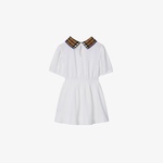 Burberry Check Collar Pamuklu Çocuk Beyaz Elbise
