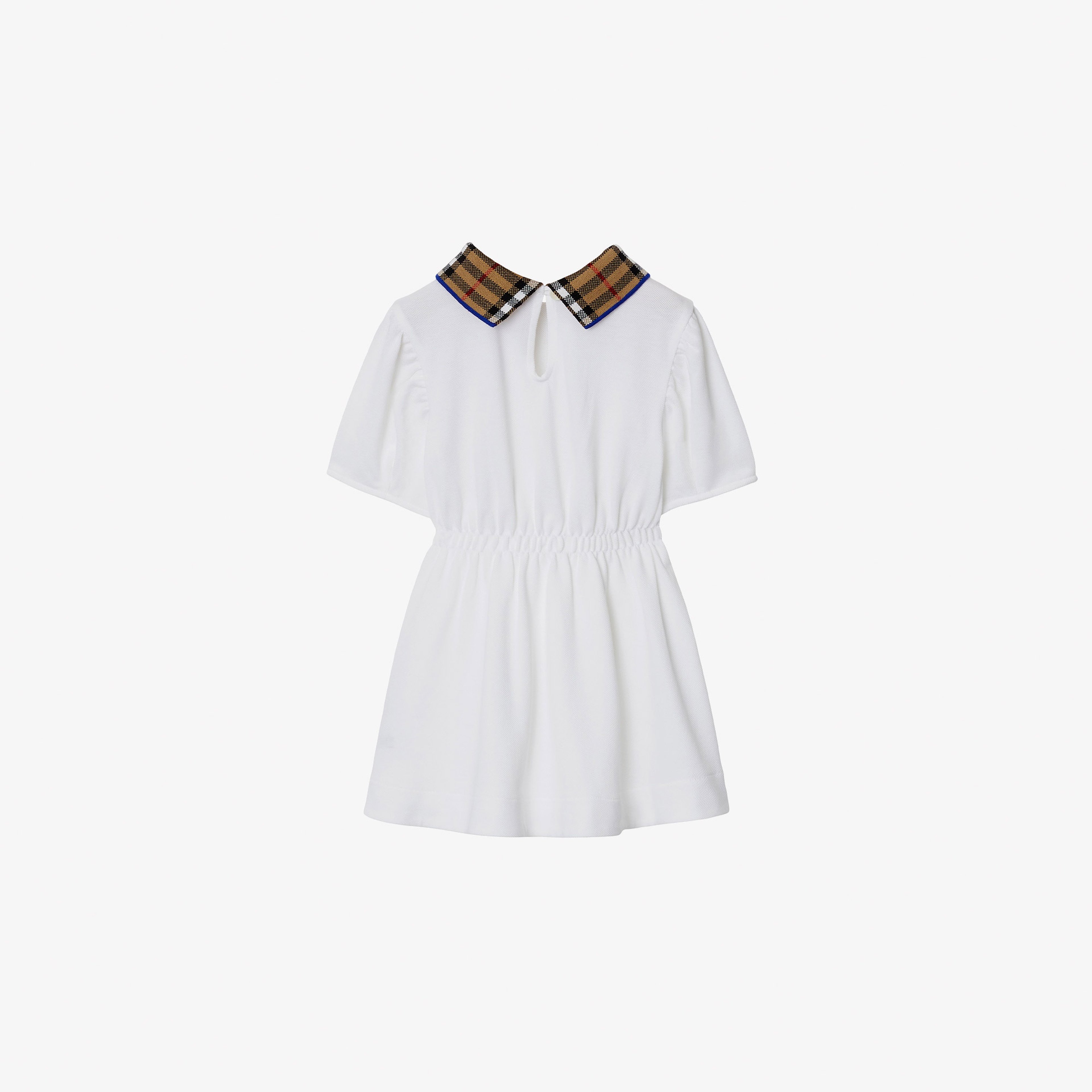 Burberry Check Collar Pamuklu Çocuk Beyaz Elbise