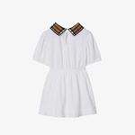 Burberry Check Collar Pamuklu Çocuk Beyaz Elbise