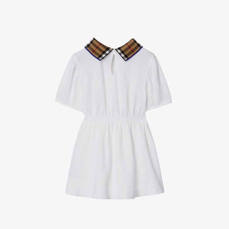 Burberry Check Collar Pamuklu Çocuk Beyaz Elbise
