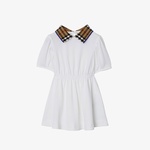 Burberry Check Collar Pamuklu Çocuk Beyaz Elbise