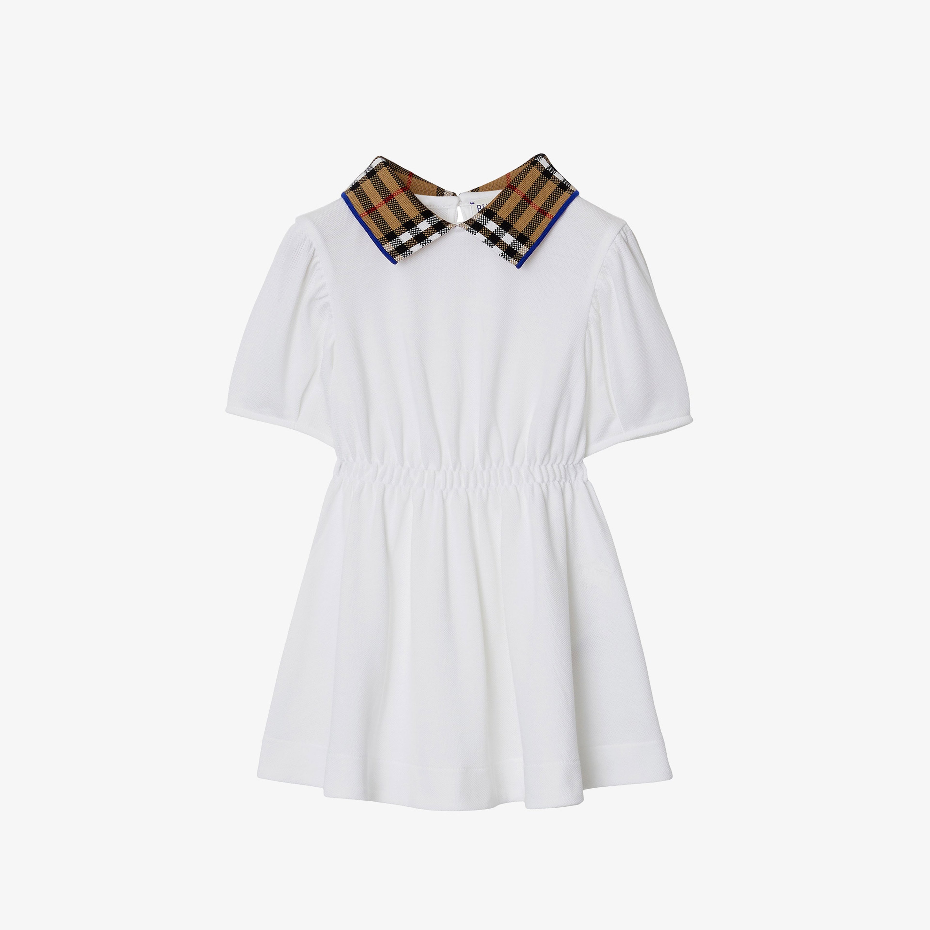 Burberry Check Collar Pamuklu Çocuk Beyaz Elbise