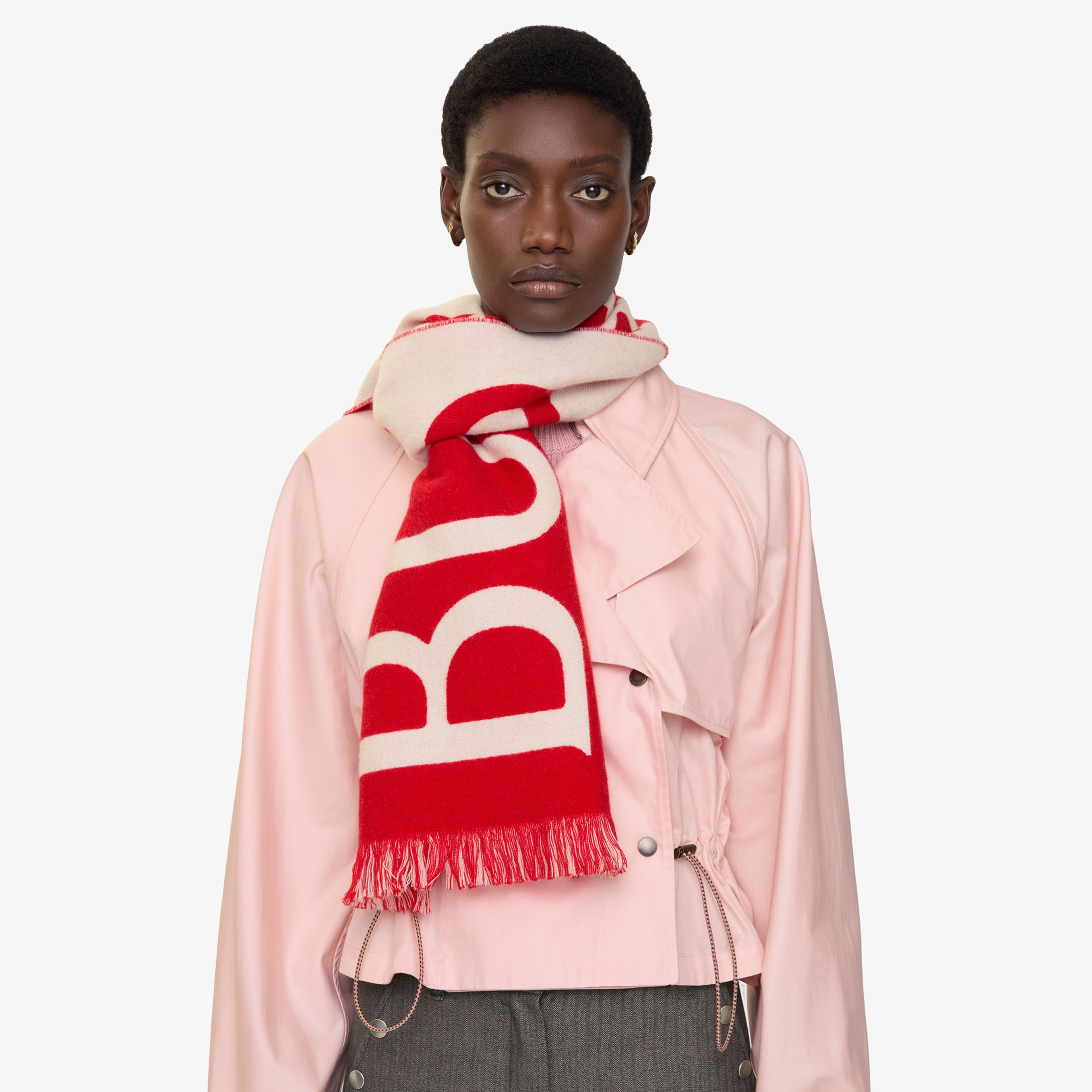 Burberry Text Logo Wool Kadın Kırmızı Atkı