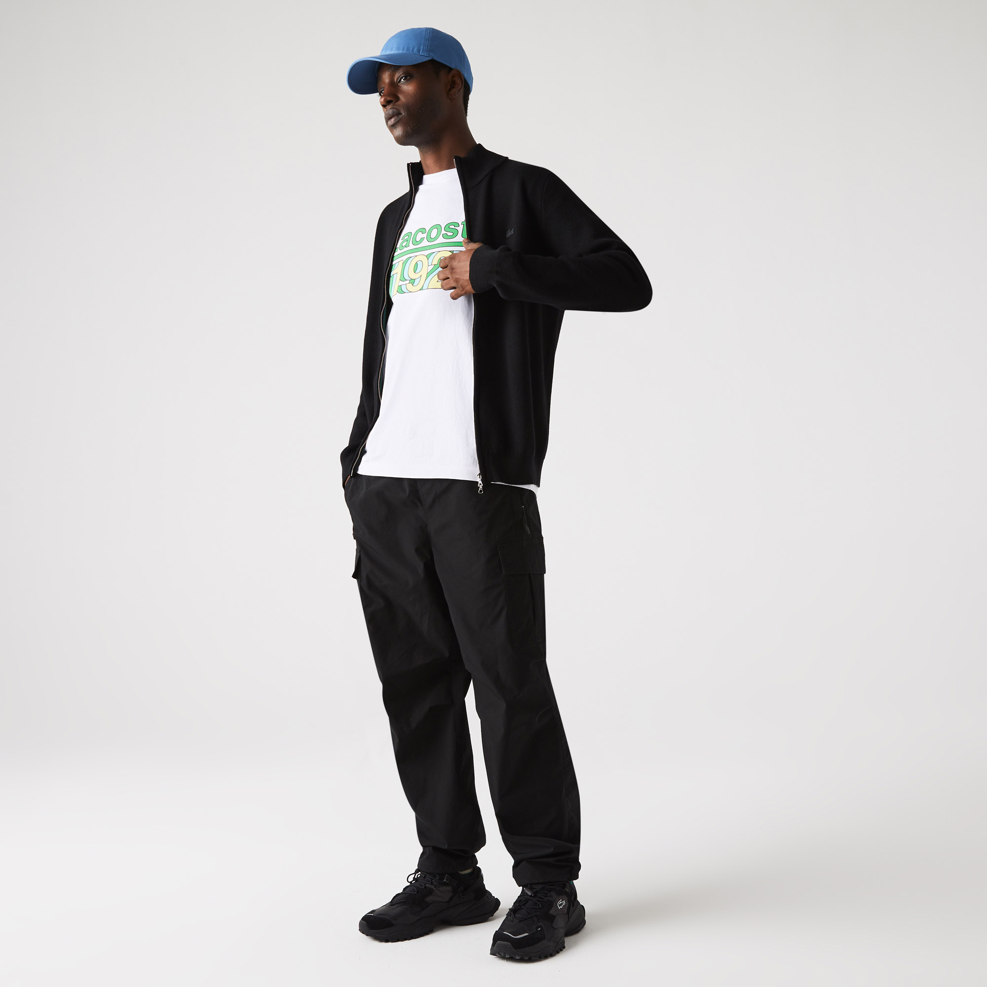 Lacoste Men's Zippered Stand-Up Neck Wool Cardigan