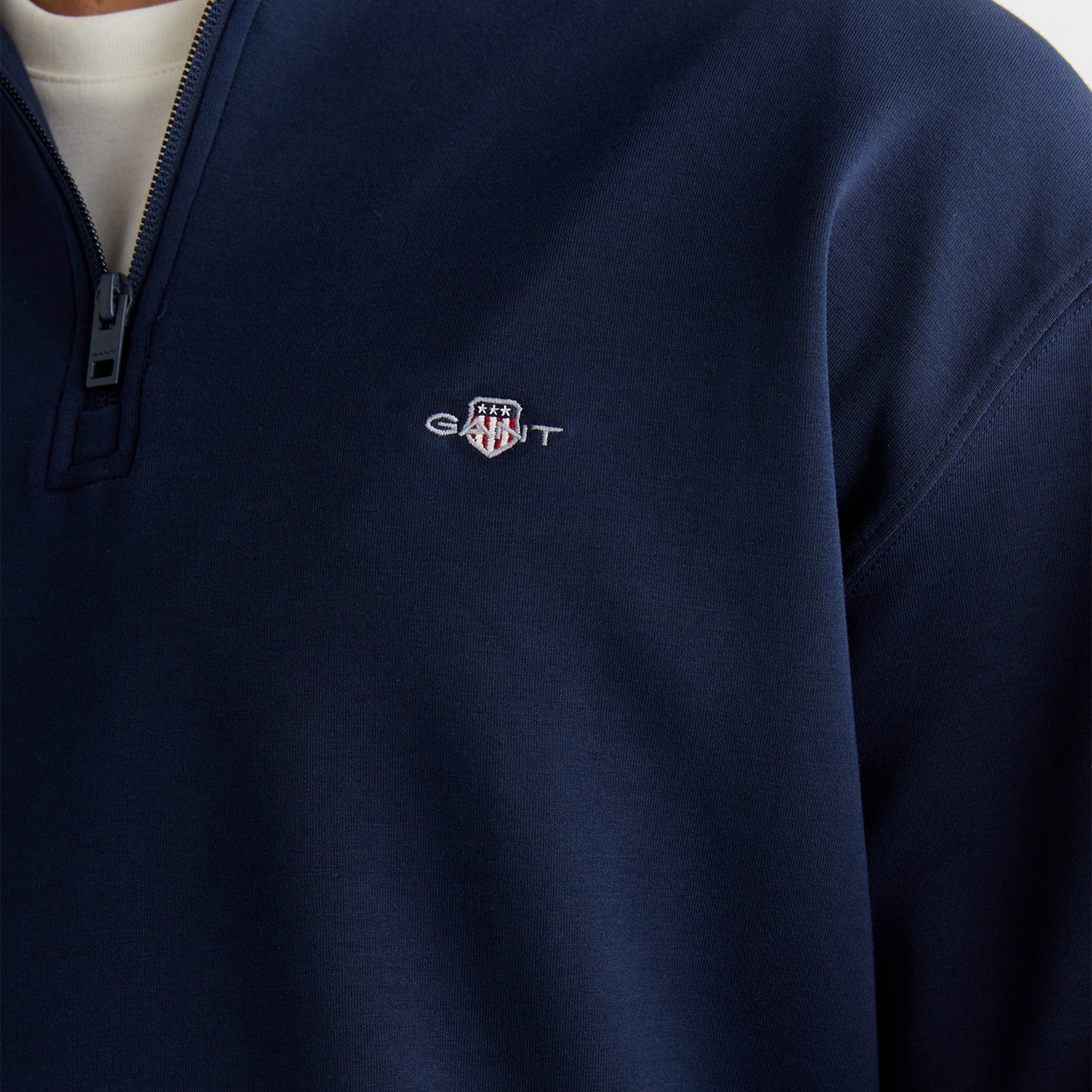 GANT Erkek Lacivert Relaxed Fit Yarım Fermuarlı Sweatshirt