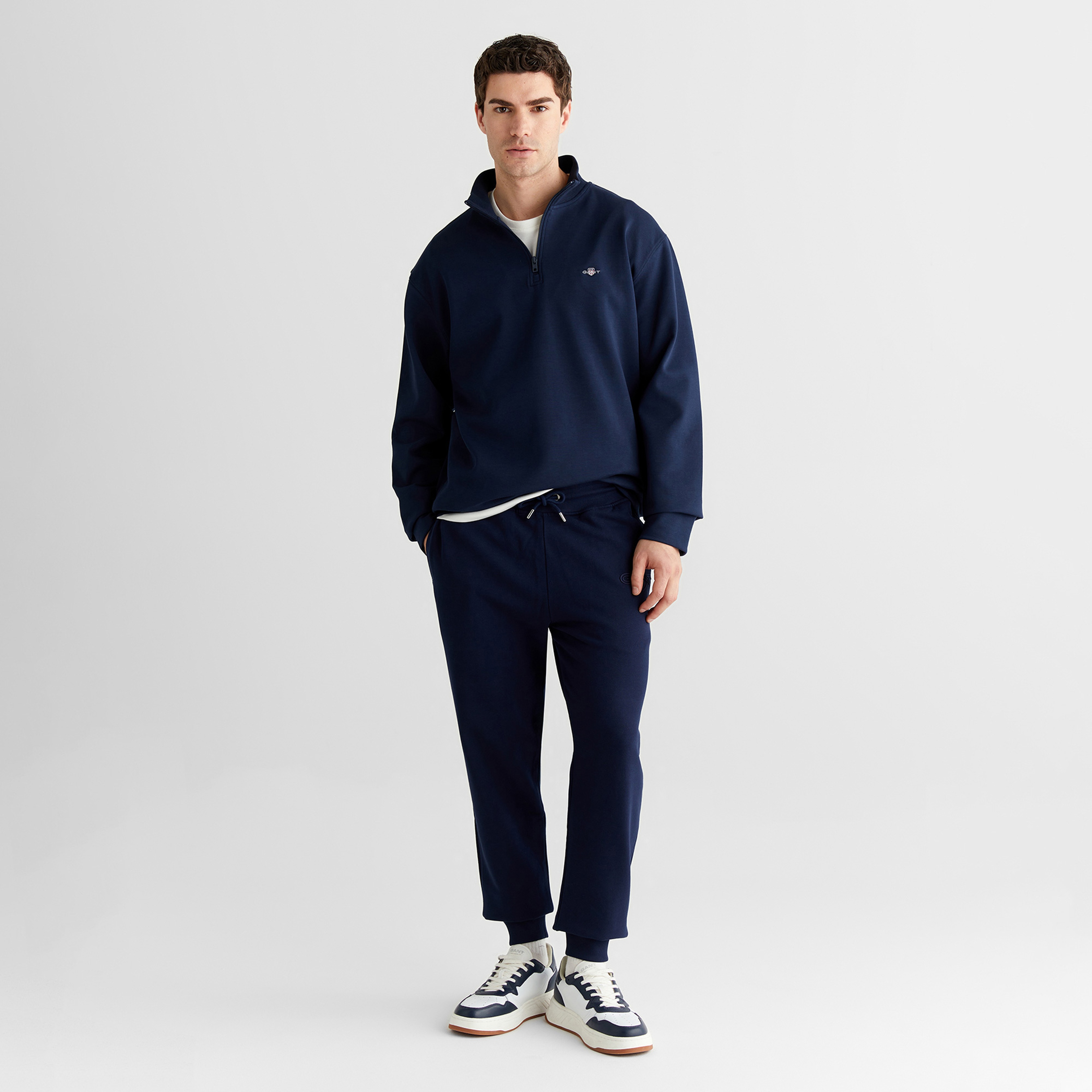 GANT Erkek Lacivert Relaxed Fit Yarım Fermuarlı Sweatshirt