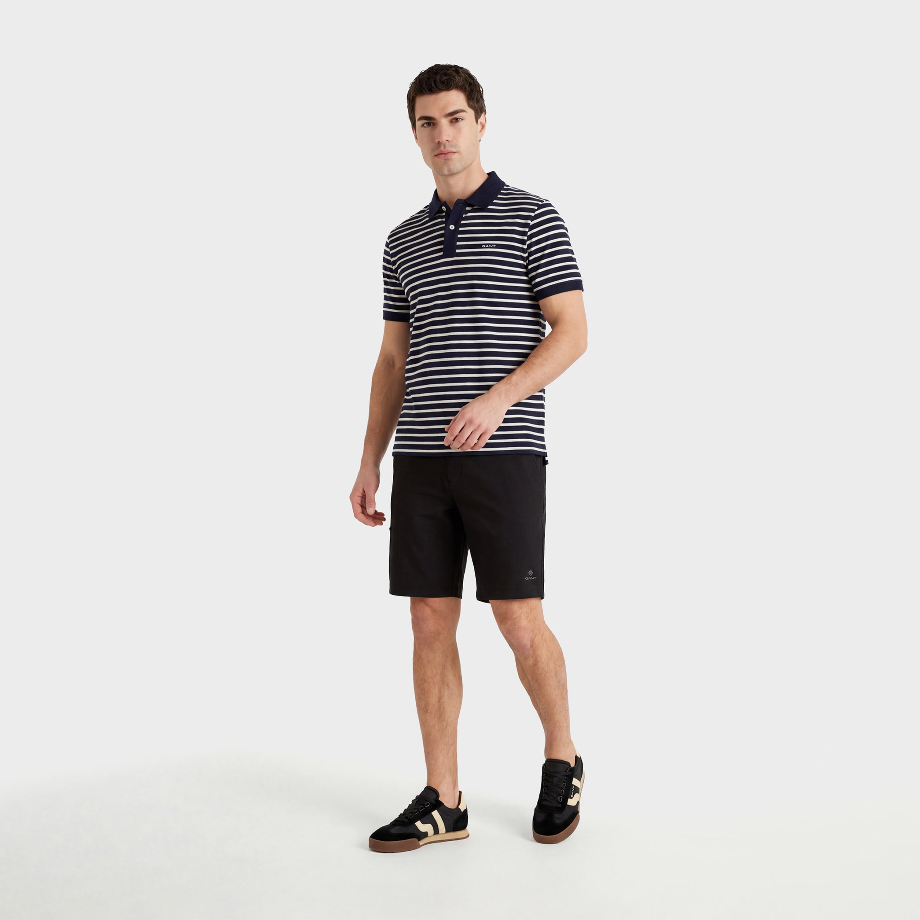 GANT Erkek Lacivert Regular Fit Yaka Çizgili Polo Yaka T-Shirt