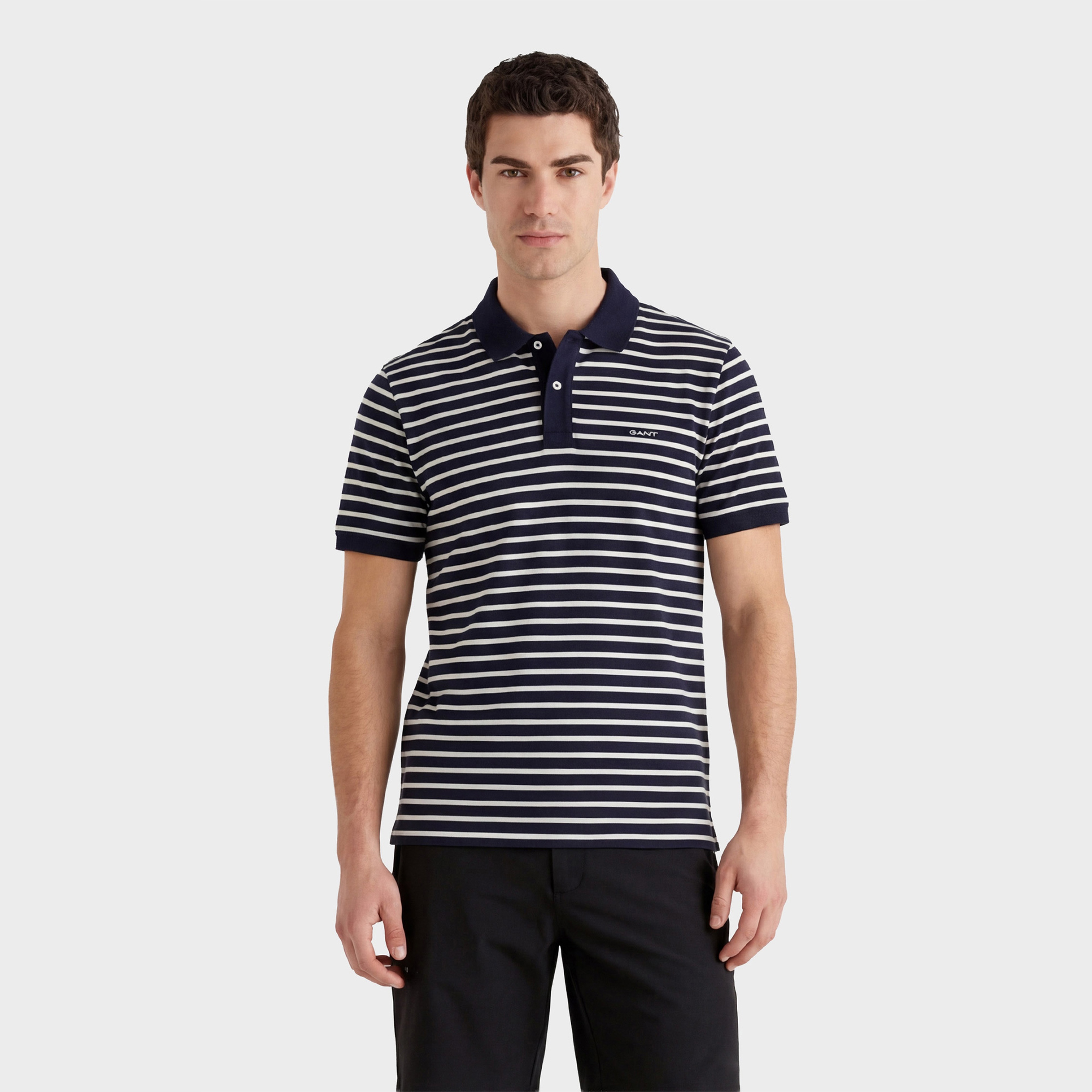 GANT Erkek Lacivert Regular Fit Yaka Çizgili Polo Yaka T-Shirt
