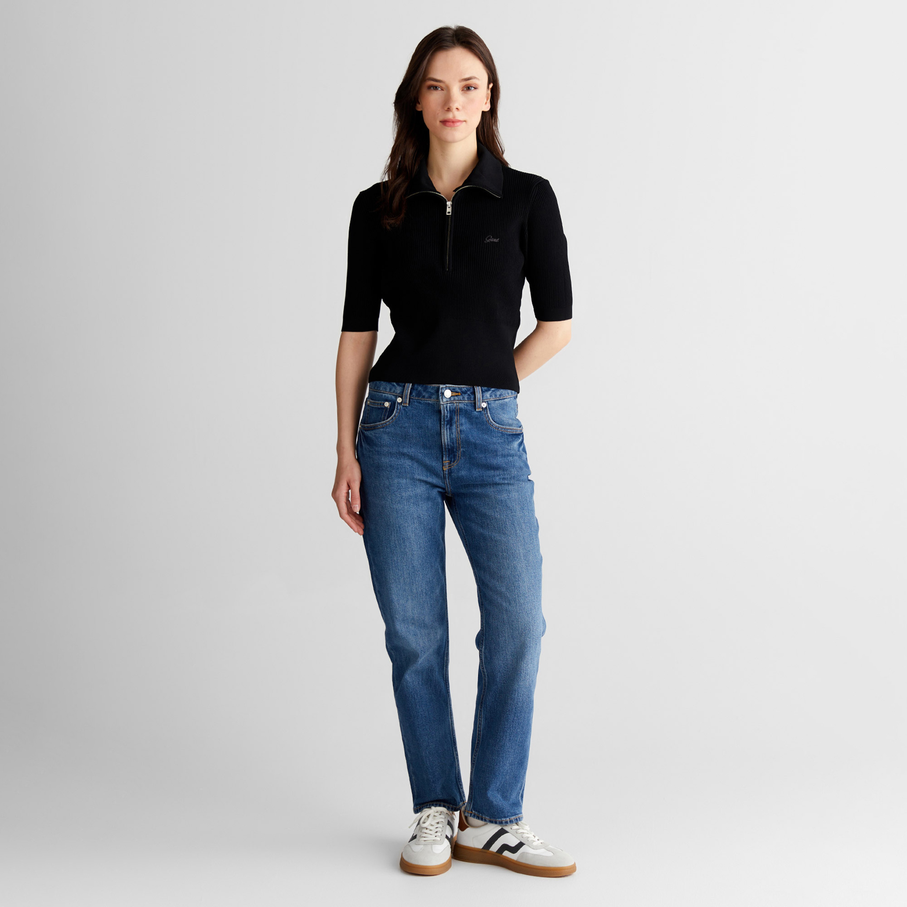 GANT Kadın Siyah Slim Fit Yarım Kollu Triko