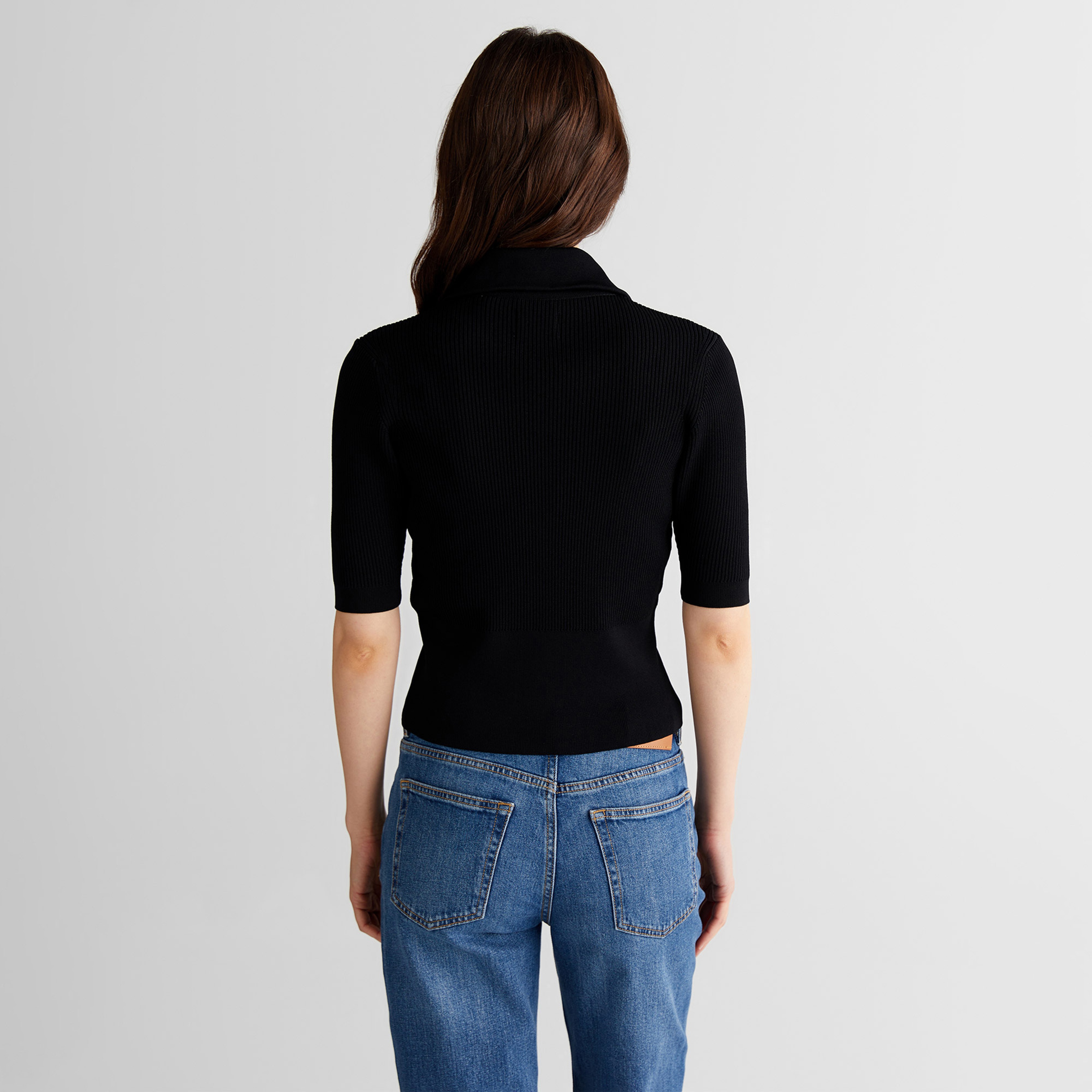 GANT Kadın Siyah Slim Fit Yarım Kollu Triko