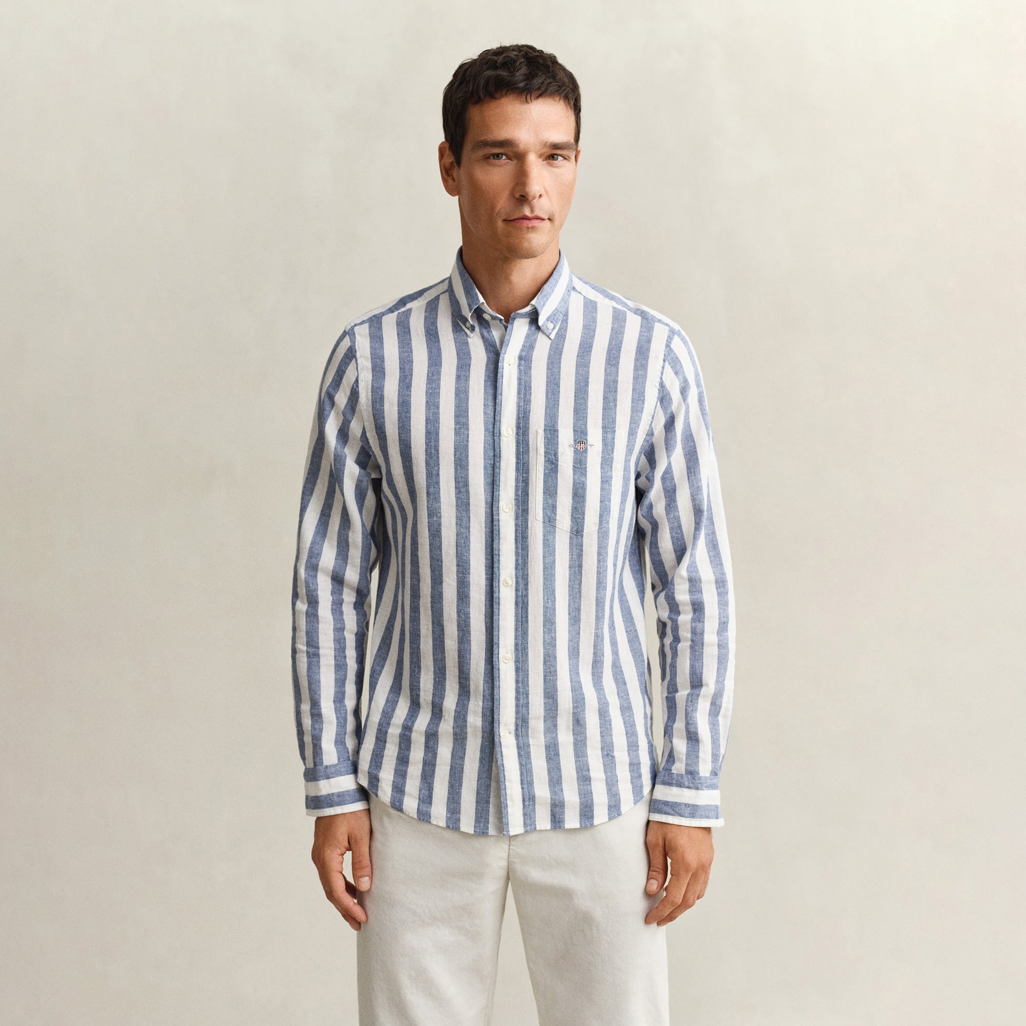GANT Erkek Mavi Regular Fit Çizgili Logolu Gömlek