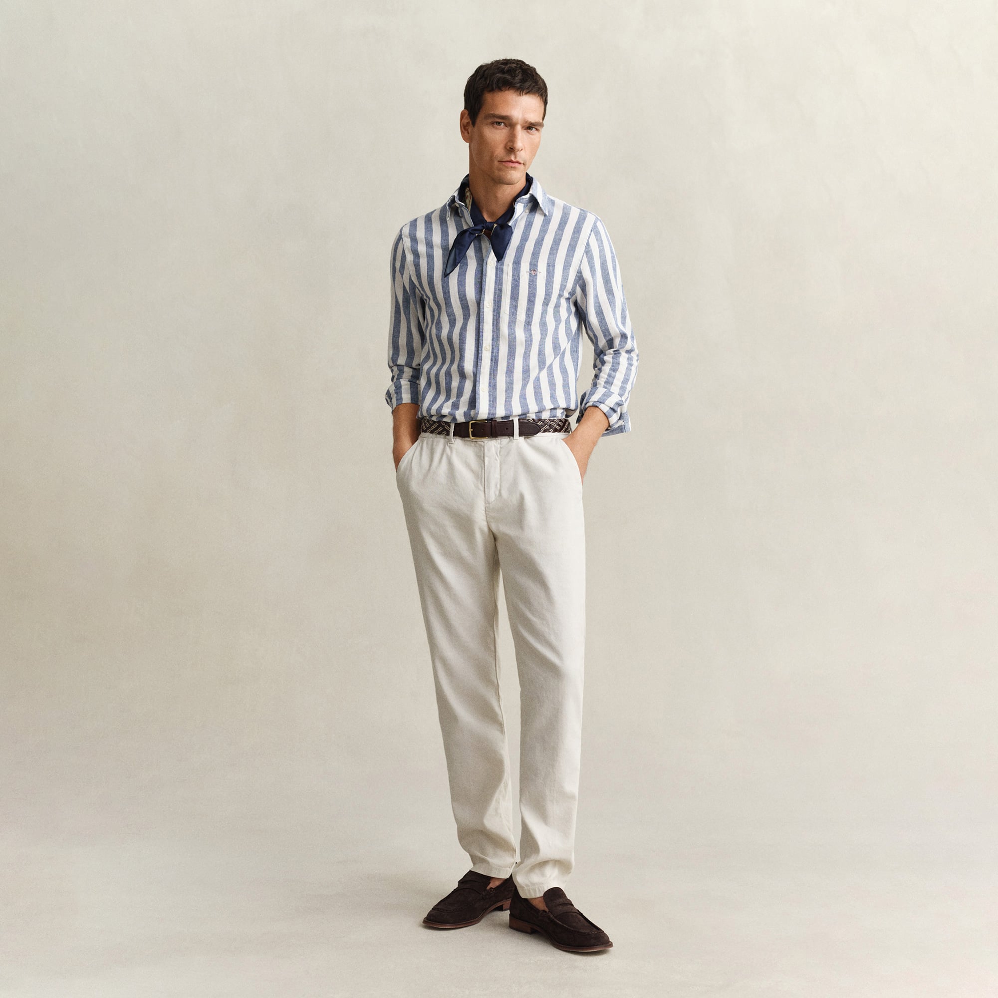GANT Erkek Mavi Regular Fit Çizgili Logolu Gömlek