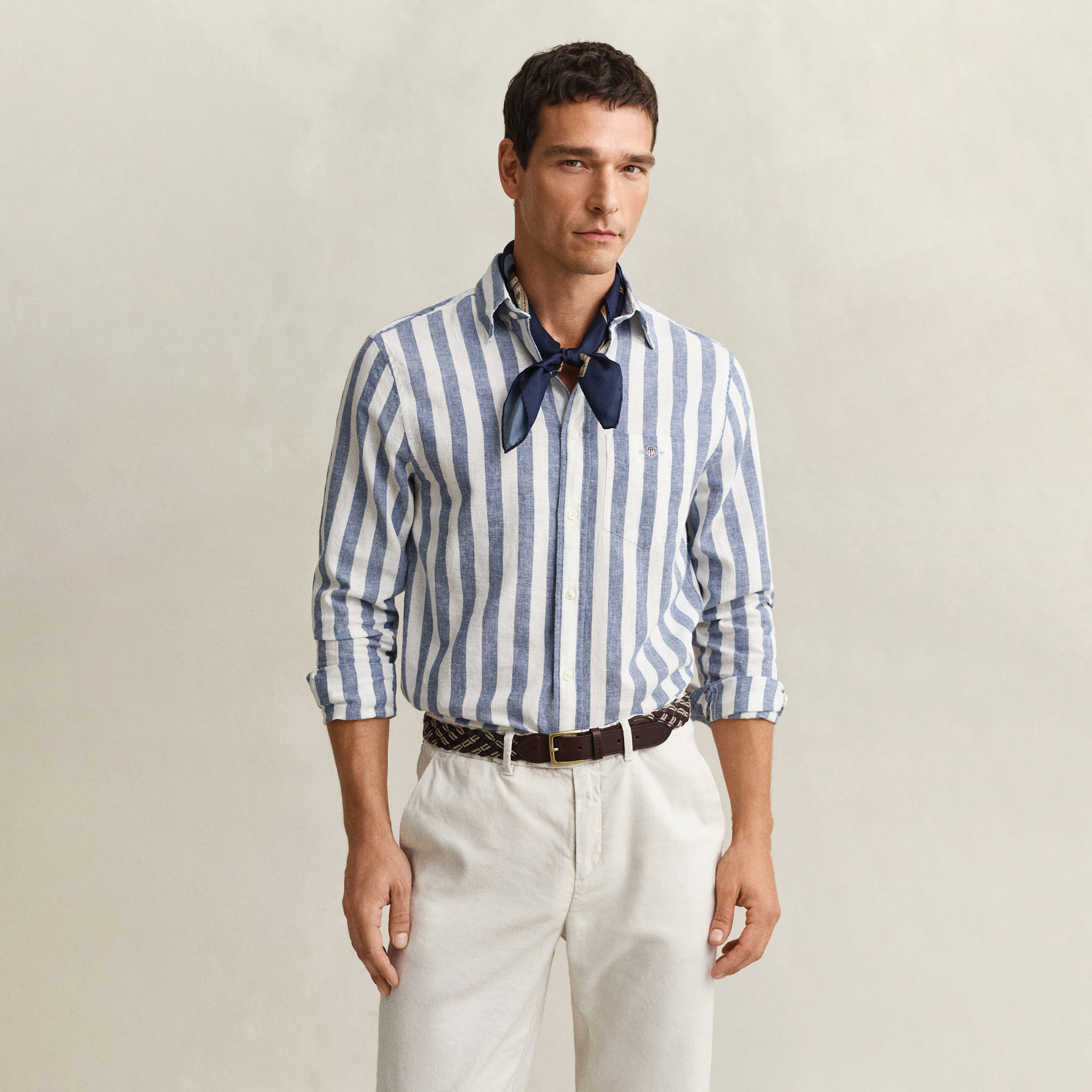 GANT Erkek Mavi Regular Fit Çizgili Logolu Gömlek
