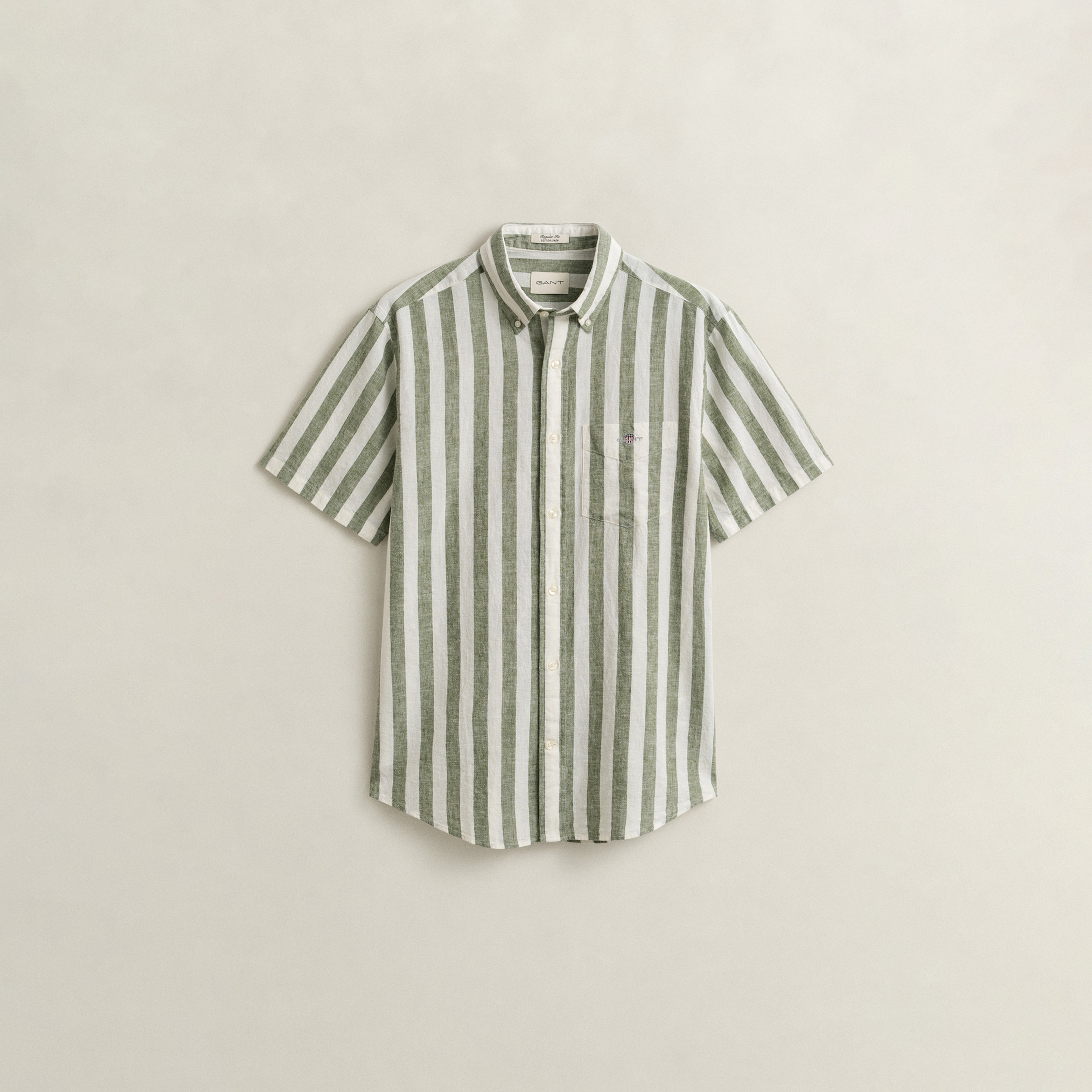 GANT Erkek Yeşil Regular Fit Çizgili Logolu Gömlek