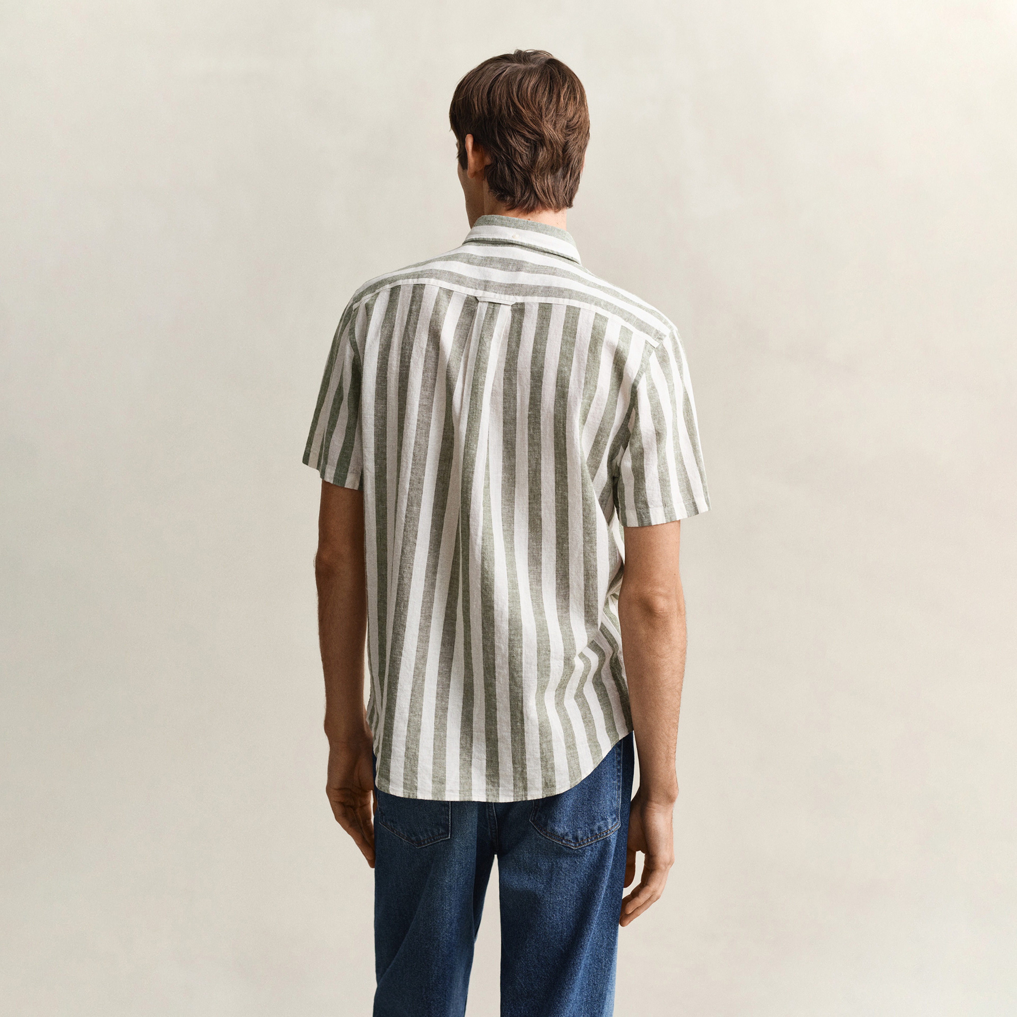 GANT Erkek Yeşil Regular Fit Çizgili Logolu Gömlek