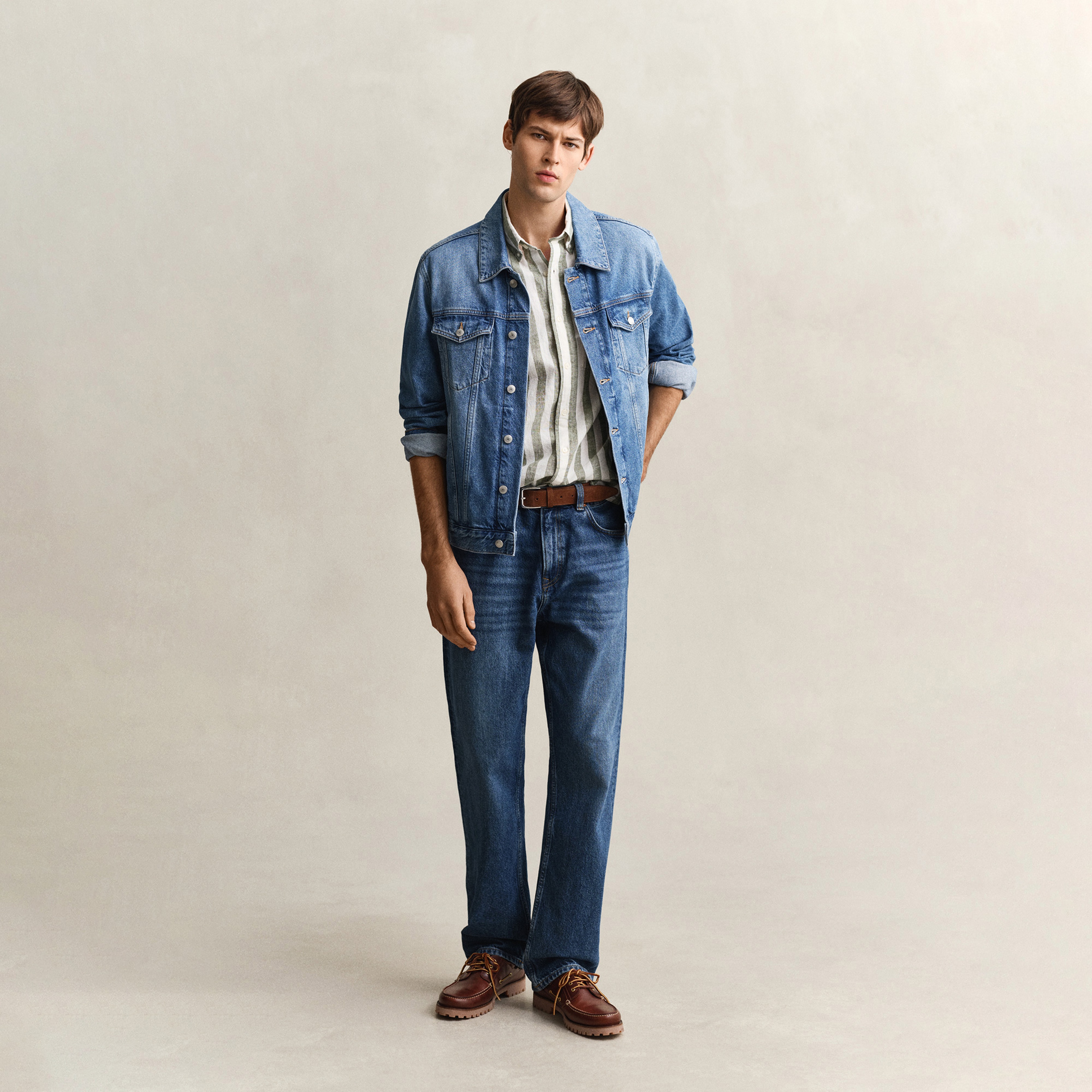 GANT Erkek Yeşil Regular Fit Çizgili Logolu Gömlek